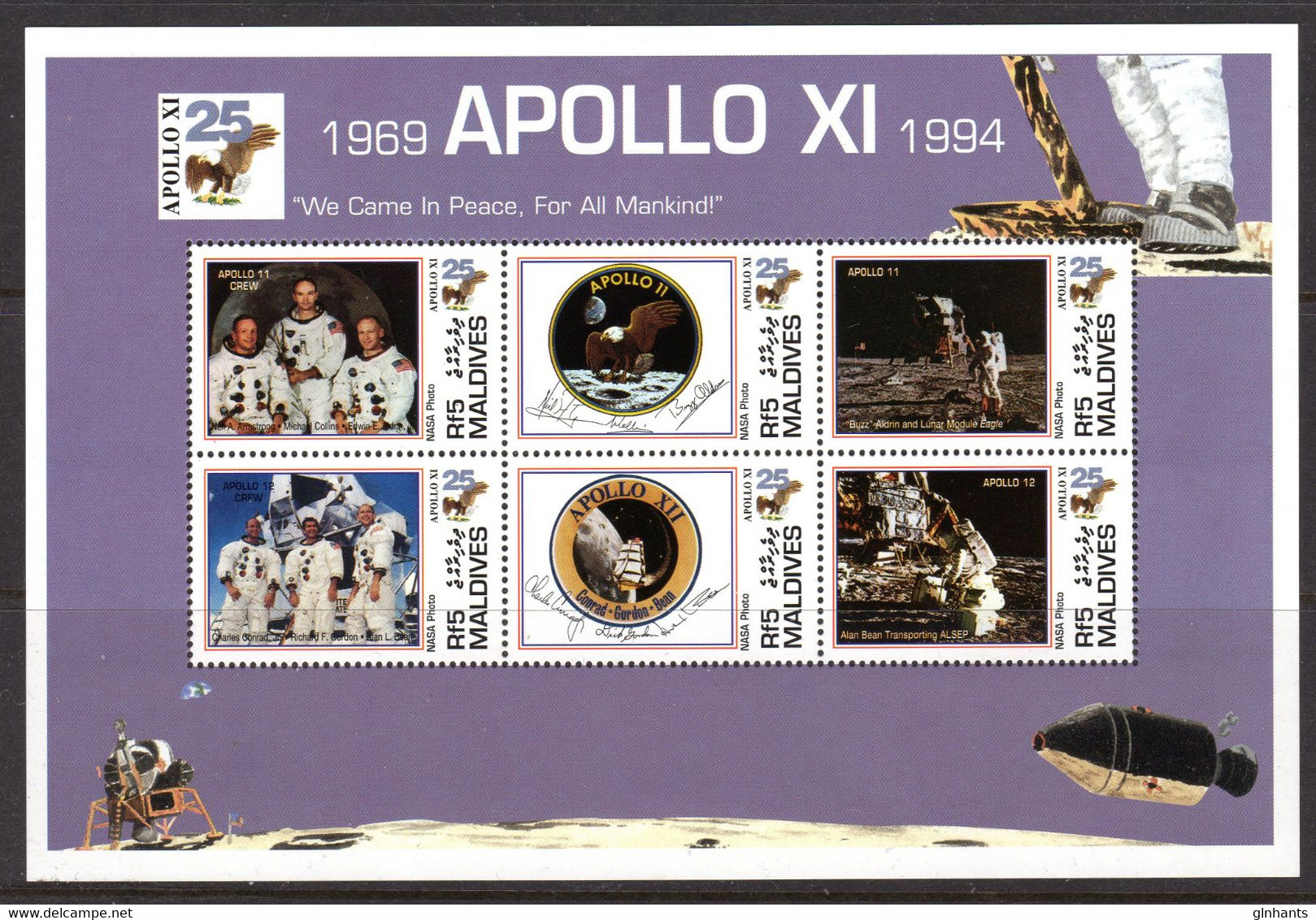 MALDIVES - 1994 ANNIVERSARY OF 1st MOON LANDING SHEETLET FINE MNH ** SG 2102a - Maldives (1965-...)