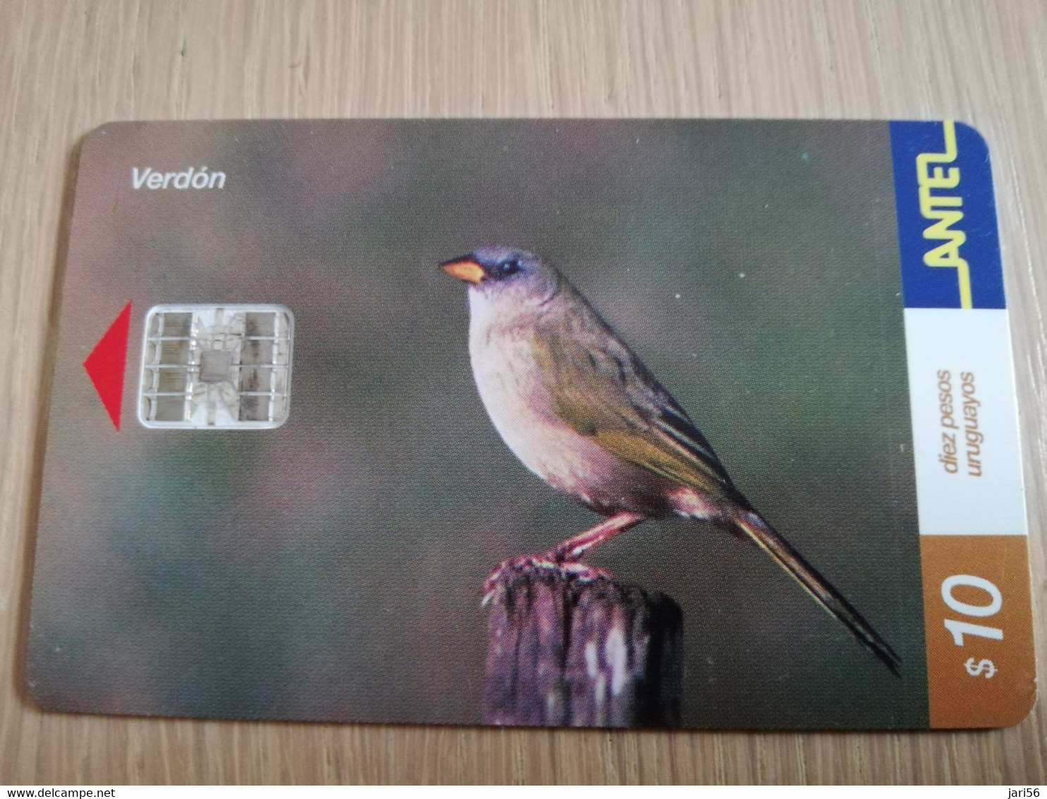 URUGUAY CHIPCARD  BIRD /VOGEL  $10  VERDON       Nice Used Card    **4510** - Uruguay