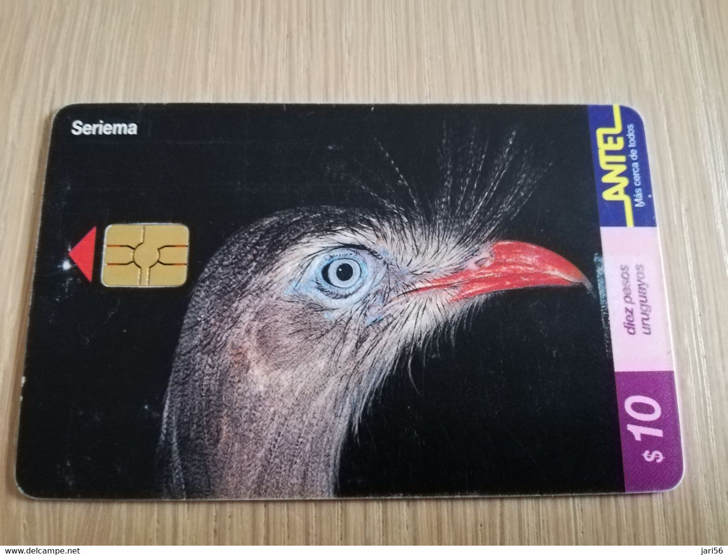 URUGUAY CHIPCARD  BIRD /VOGEL  $10  SERIEMA         Nice Used Card    **4514** - Uruguay