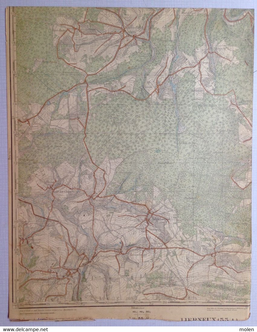 Situation 1924 LIERNEUX CARTE D ETAT MAJOR 55/4 ODRIMONT ARBREFONTAINE MENIL GORONNE FOSSE BERGEVAL BODEUX HIERLOT S731 - Lierneux