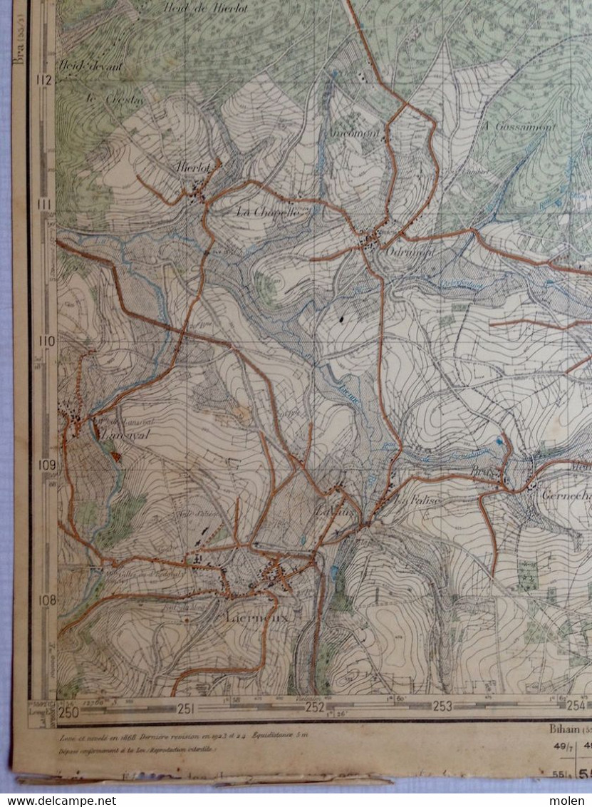 Situation 1924 LIERNEUX CARTE D ETAT MAJOR 55/4 ODRIMONT ARBREFONTAINE MENIL GORONNE FOSSE BERGEVAL BODEUX HIERLOT S731 - Lierneux