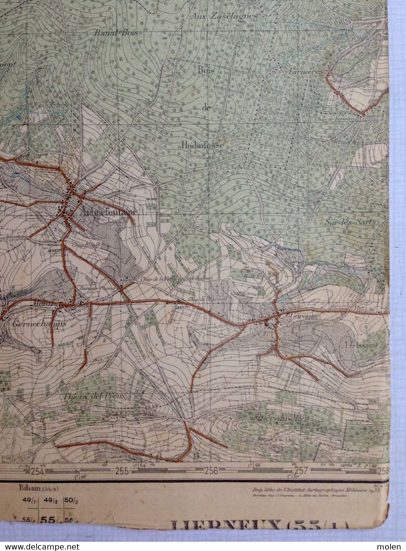 Situation 1924 LIERNEUX CARTE D ETAT MAJOR 55/4 ODRIMONT ARBREFONTAINE MENIL GORONNE FOSSE BERGEVAL BODEUX HIERLOT S731 - Lierneux