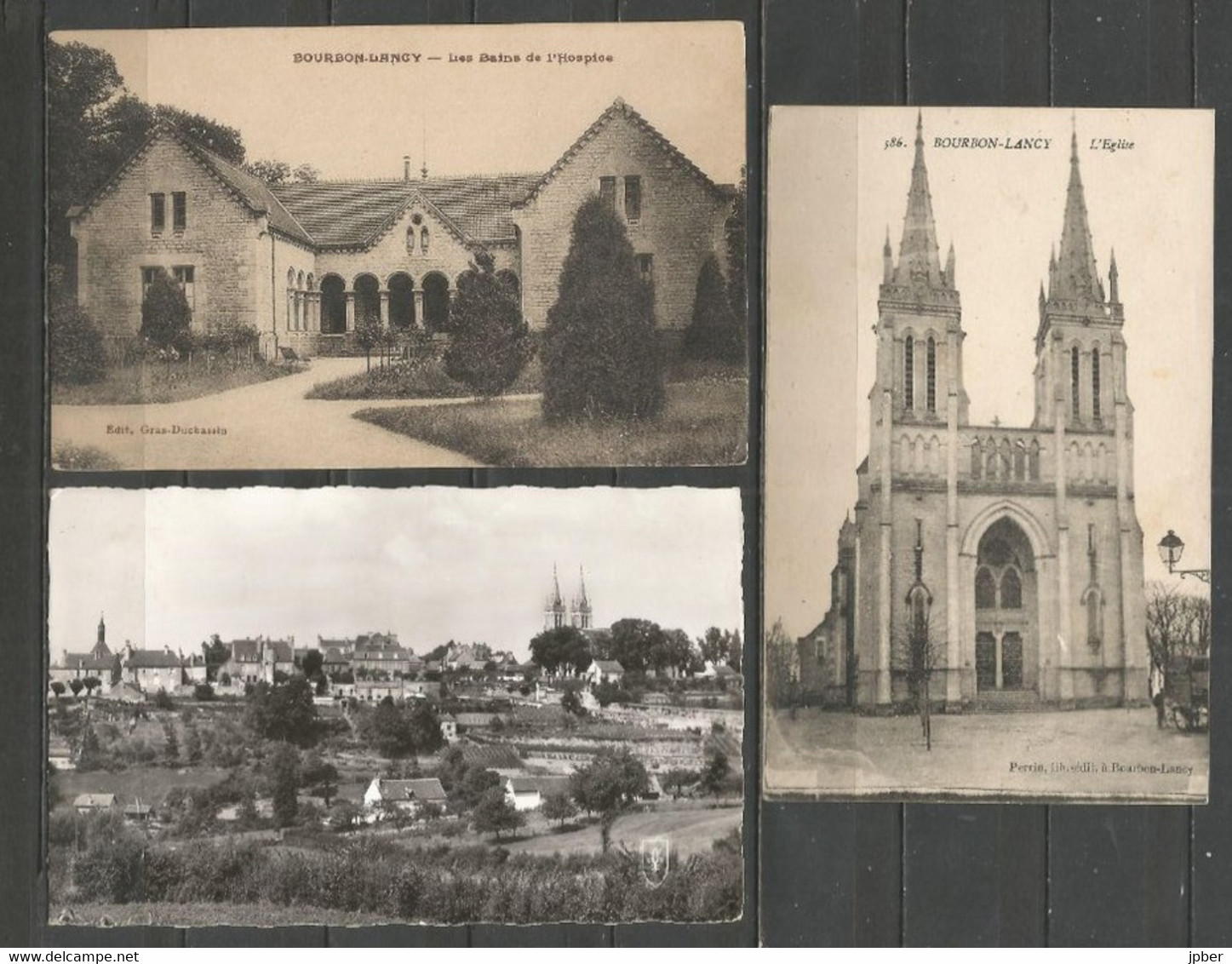 France - BOURBON-LANCY - 3 CP - Eglise, Panorama, Bains De L'Hospice - Autres & Non Classés