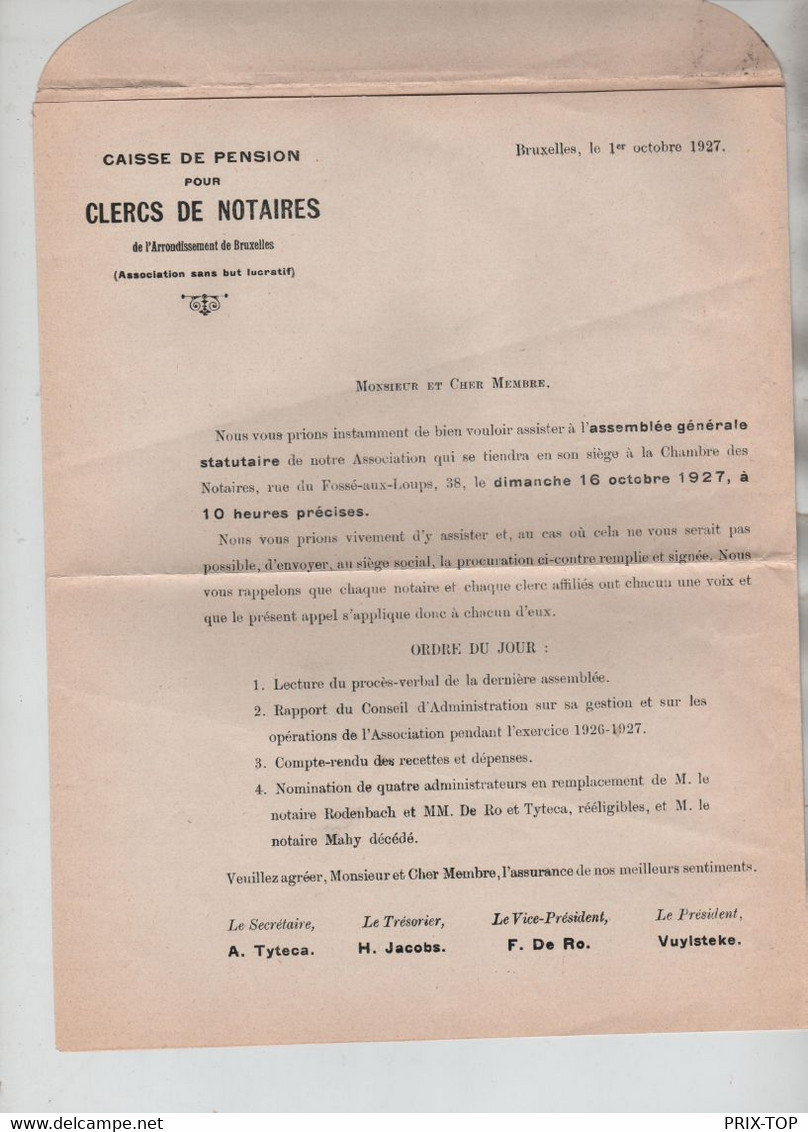 REF3103/ TP 245 Houyoux S/L. Caisse Pension Clercs De Notaires Tarif Imprimé C.BXL QL 12/10/27   > Auderghem - Briefe U. Dokumente