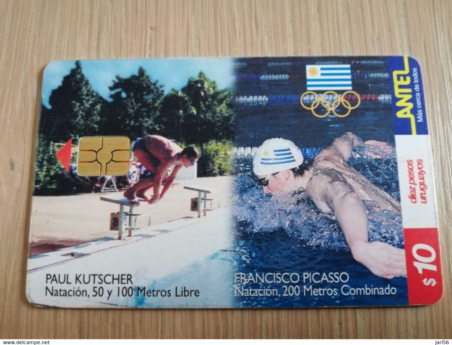 URUGUAY CHIPCARD  SPORTS    $10      PAUL KUTCHER SWIMMING           Nice Used Card    **4540** - Uruguay