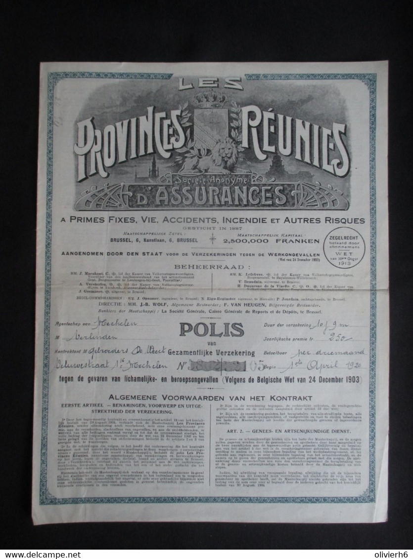 VP ASSURANCE 1920 (V2030) LES PROVINCES RéUNIES (3 Vues) BRUXELLES Avenue Des Arts 6 - Bank En Verzekering