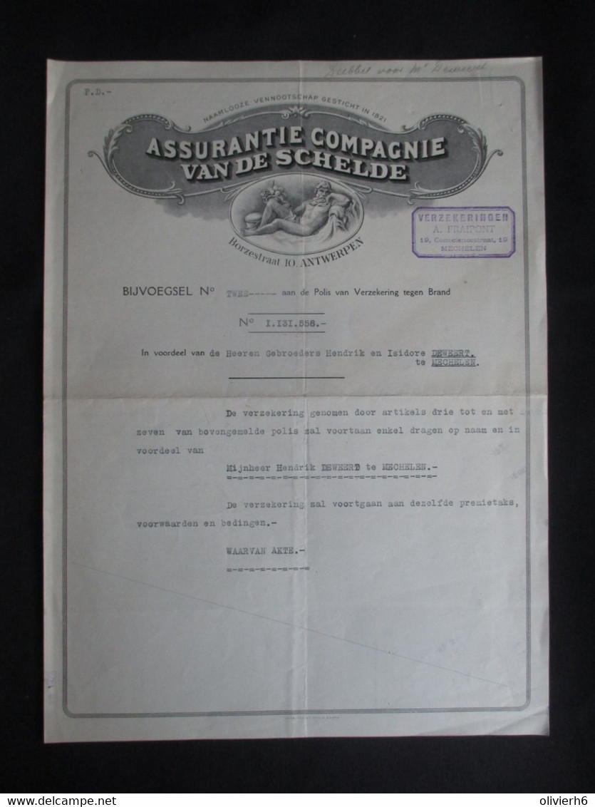 VP ASSURANCE 1928 (V2030) ASSURANTIE COMPAGNIE VAN DE SCHELDE (3 Vues) ANTWERPEN Borzestraat 10 - Banque & Assurance