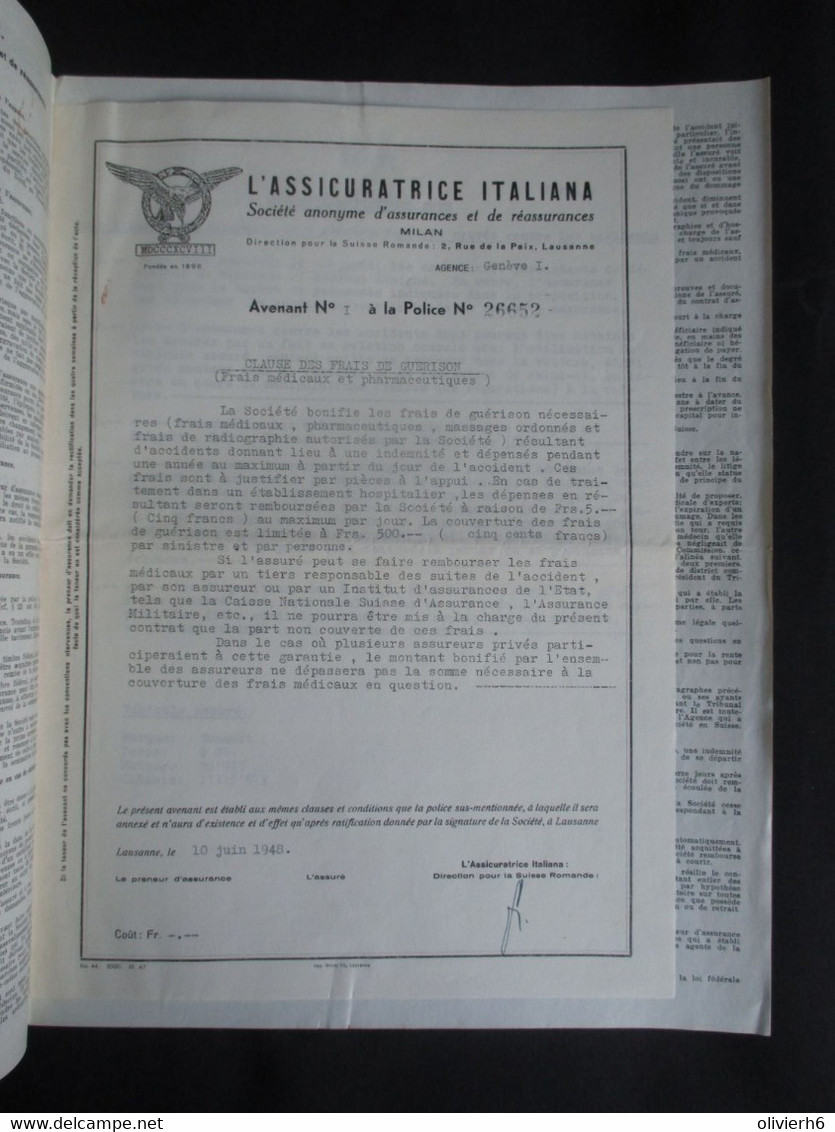 VP ASSURANCE 1928 (V2030) L'ASSICURATRICE ITALIANA (3 Vues) GENèVE 29/06/1958 - Bank En Verzekering