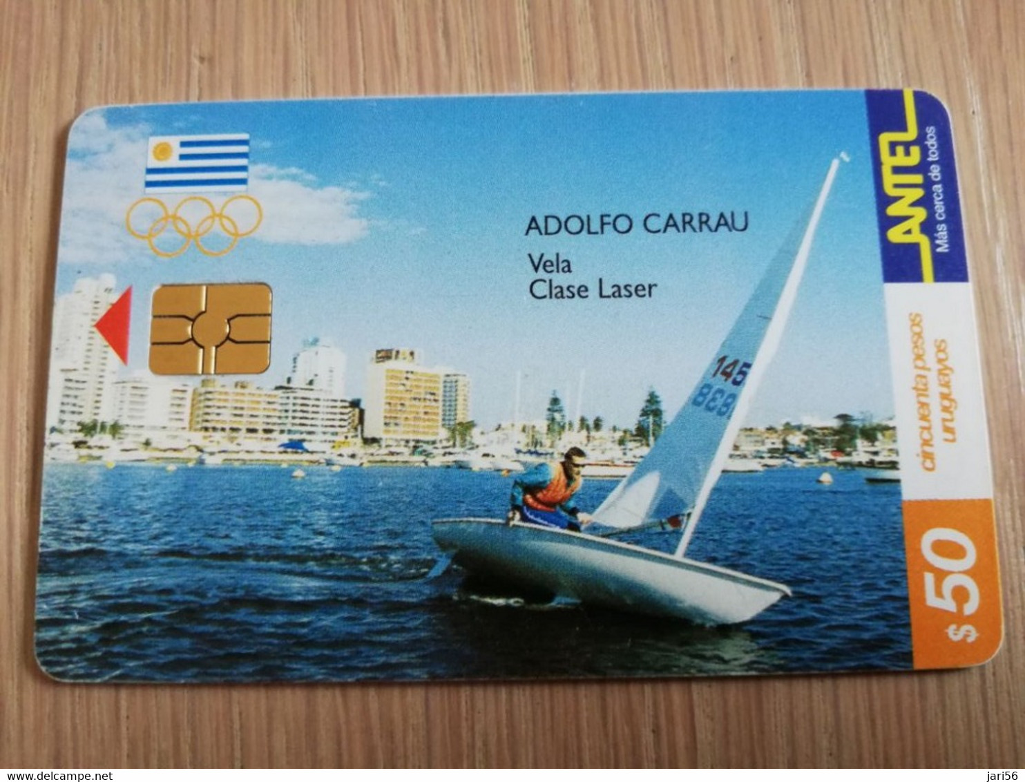 URUGUAY CHIPCARD  SPORTS    $50 ADOLFO CARRAU  VELA CLASE LASER            Nice Used Card    **4545** - Uruguay