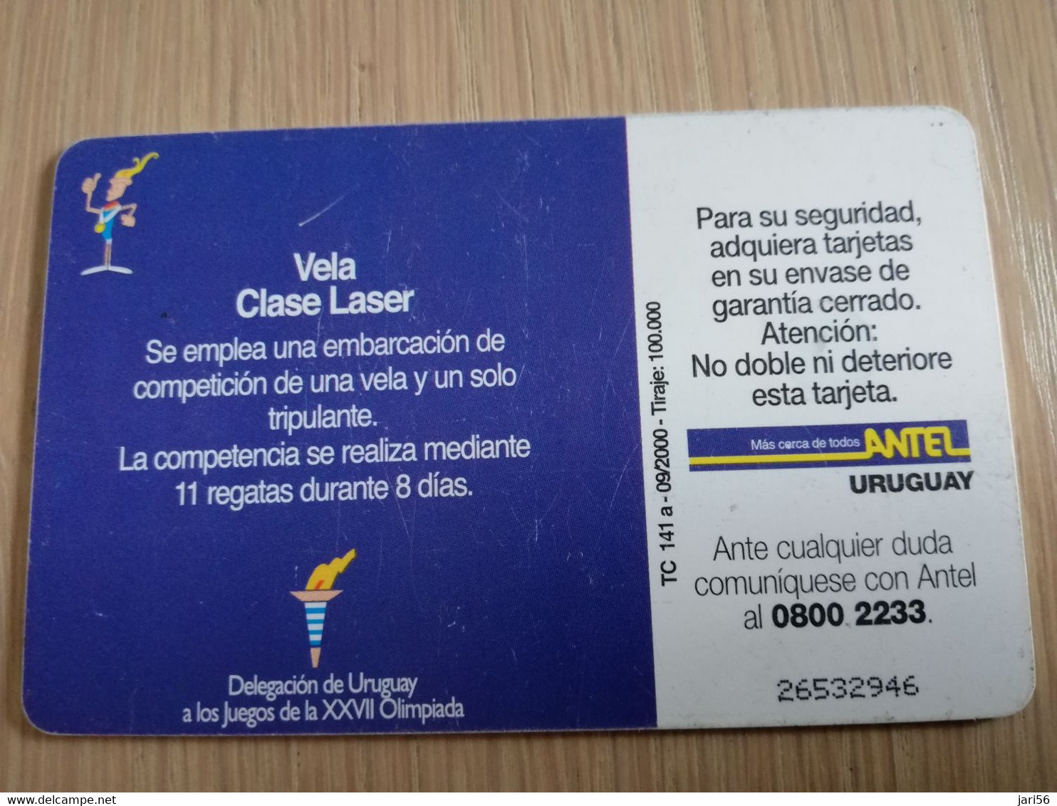 URUGUAY CHIPCARD  SPORTS    $50 ADOLFO CARRAU  VELA CLASE LASER            Nice Used Card    **4545** - Uruguay