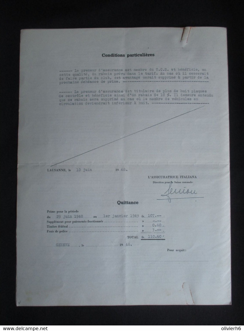 VP ASSURANCE 1954 (V2030) L'ASSICURATRICE ITALIANA (3 Vues) GENèVE 01/01/1954 - Banque & Assurance