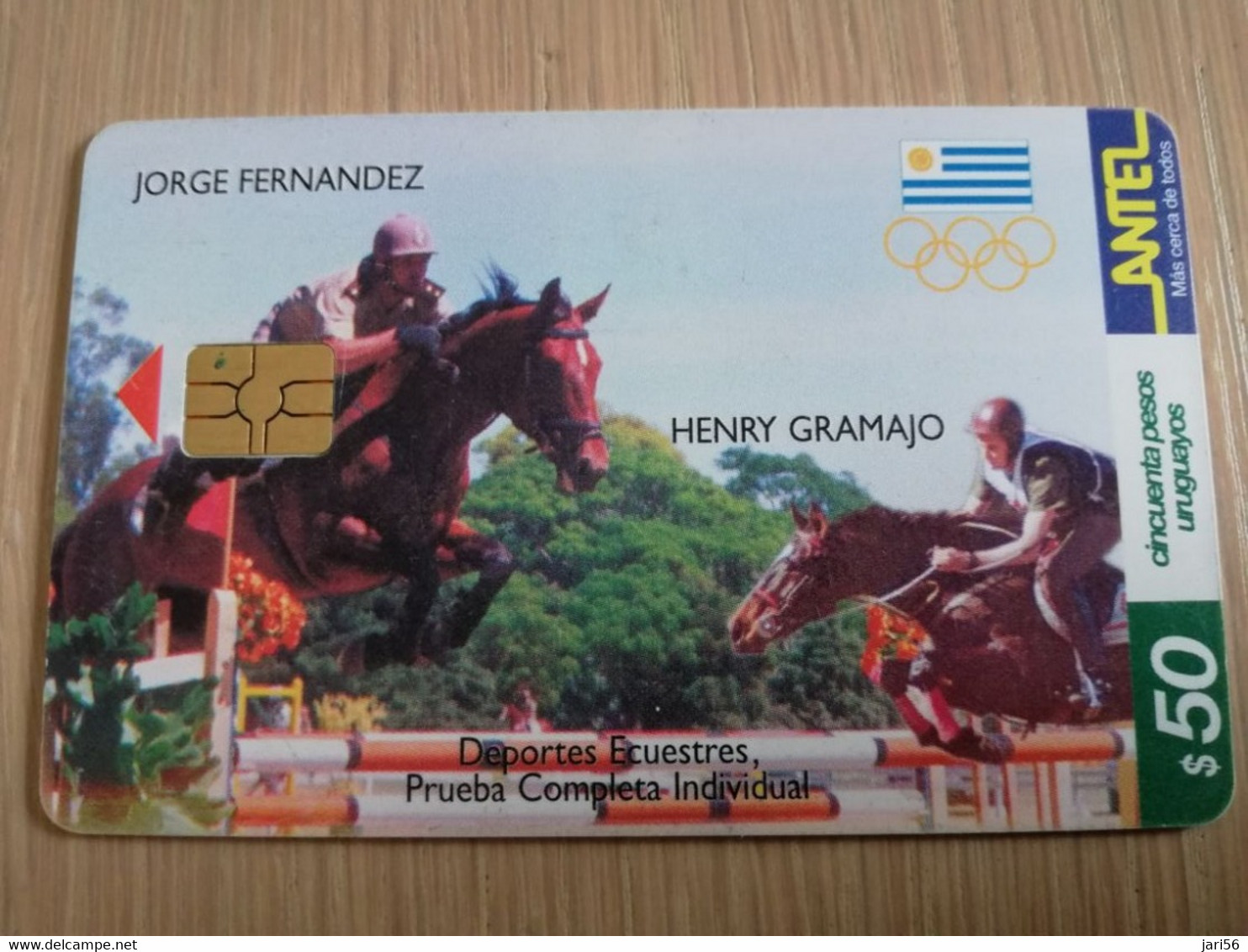 URUGUAY CHIPCARD  SPORTS    $50  JORGE FERNANDEZ  DEPORTES ECUESTRES HORSE JUMPING            Nice Used Card    **4547** - Uruguay