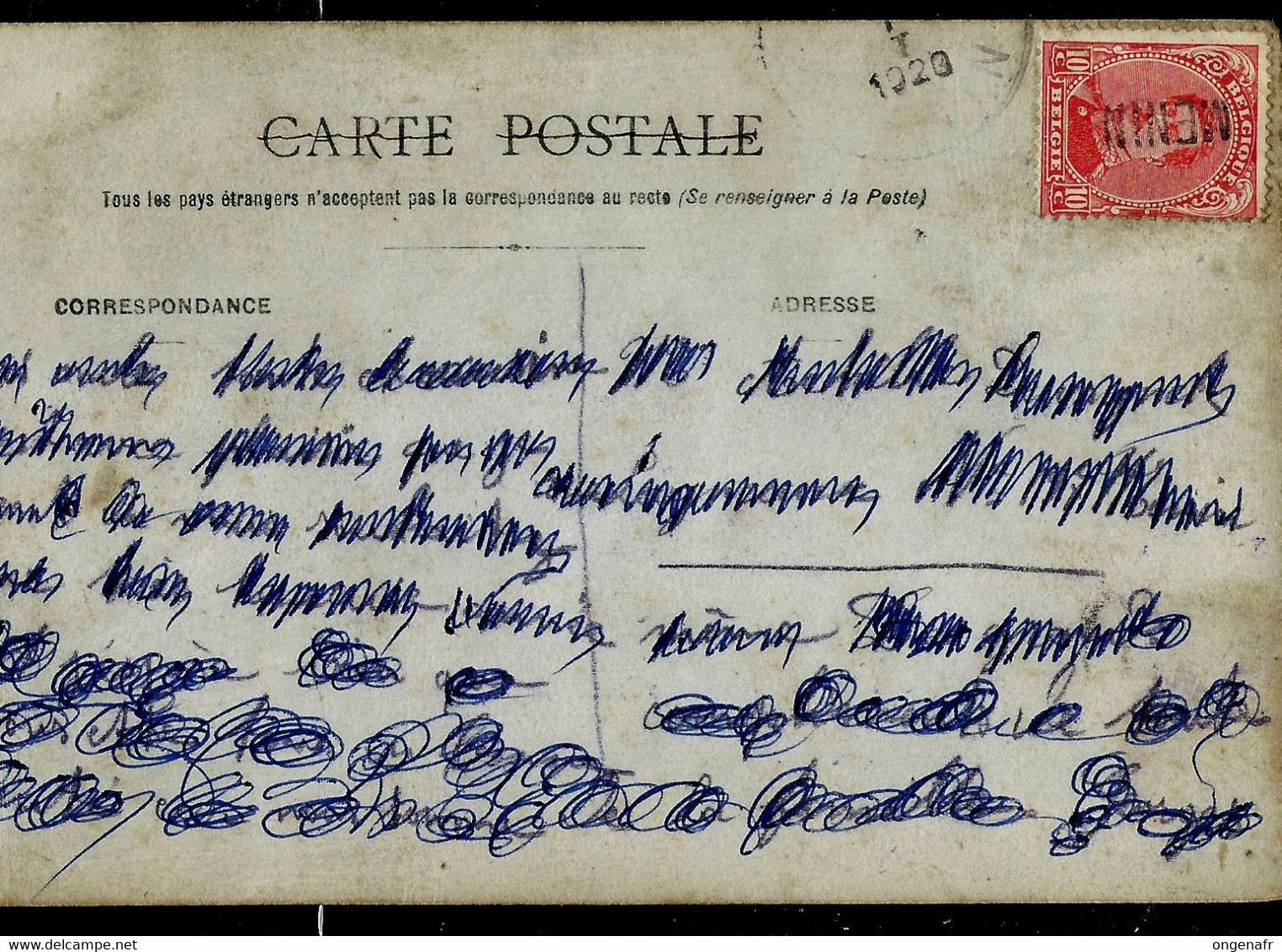 Carte Fantaisie: Obl. 1920  + Griiffe Annulant Le Timbre De MENIN - Sello Lineal