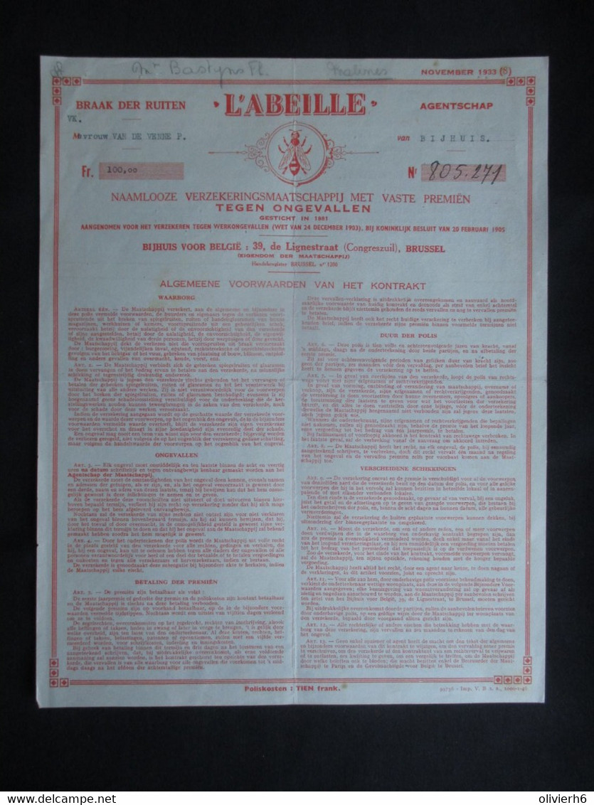 VP ASSURANCE 1946 (V2030) ASSURANCE "L'ABEILLE" (3 Vues) 39 De Lignestraat BRUSSEL - Bank & Insurance