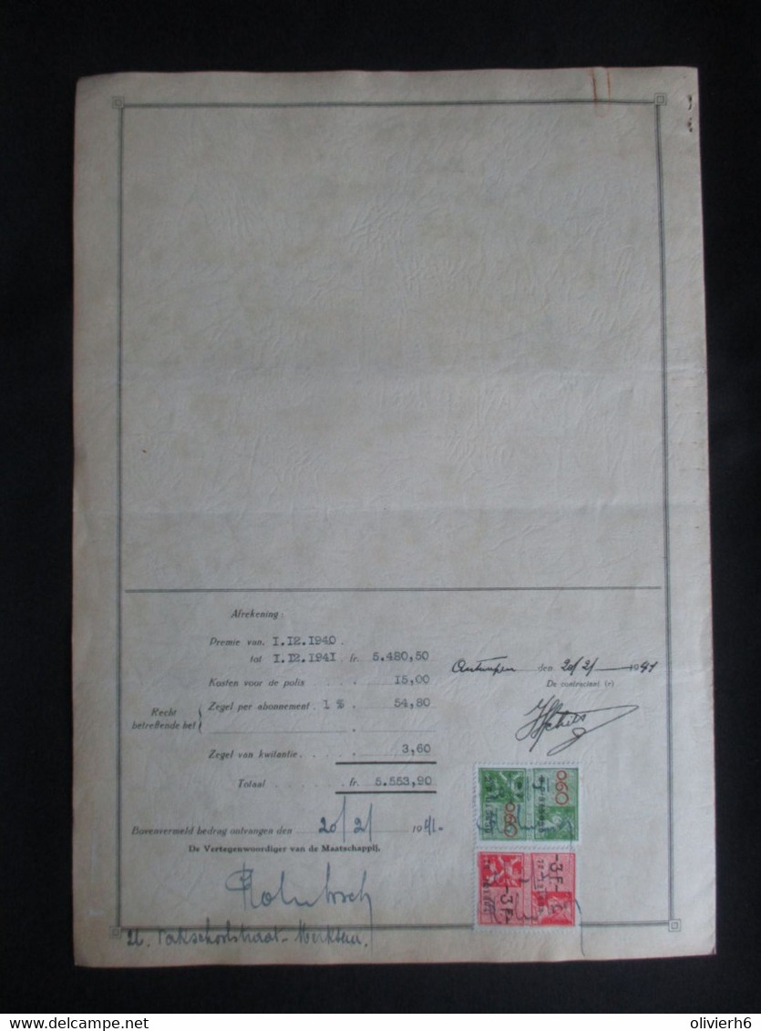 VP ASSURANCE 19/02/1941 (V2030) LA VICTORIA DE BERLIN (2 Vues) BRUXELLES Waterloolaan 1 - Banco & Caja De Ahorros