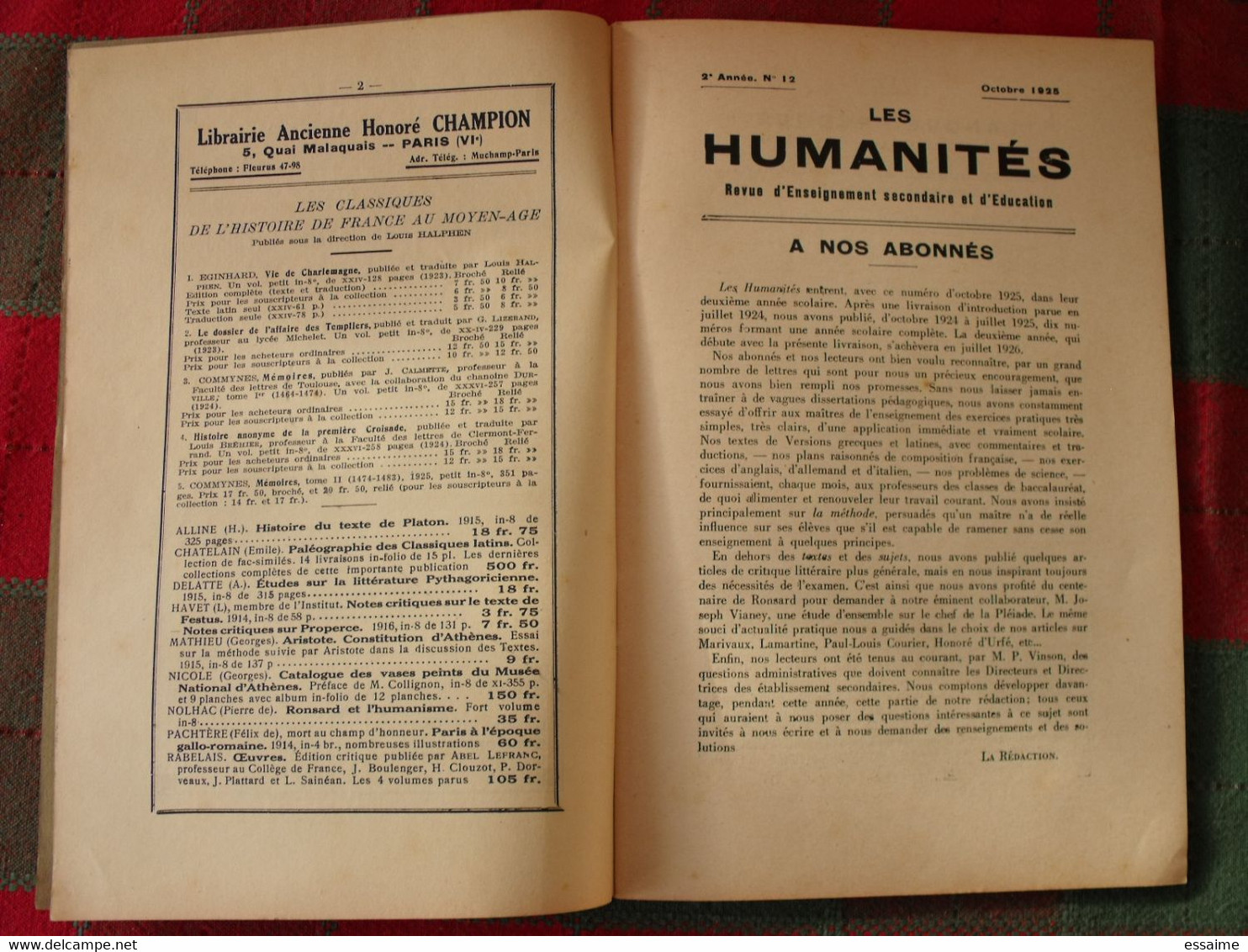 10 N° De "Les Humanités". Revue D'enseignement Secondaire Et D'éducation. Hatier 1925-1927 - 18 Ans Et Plus