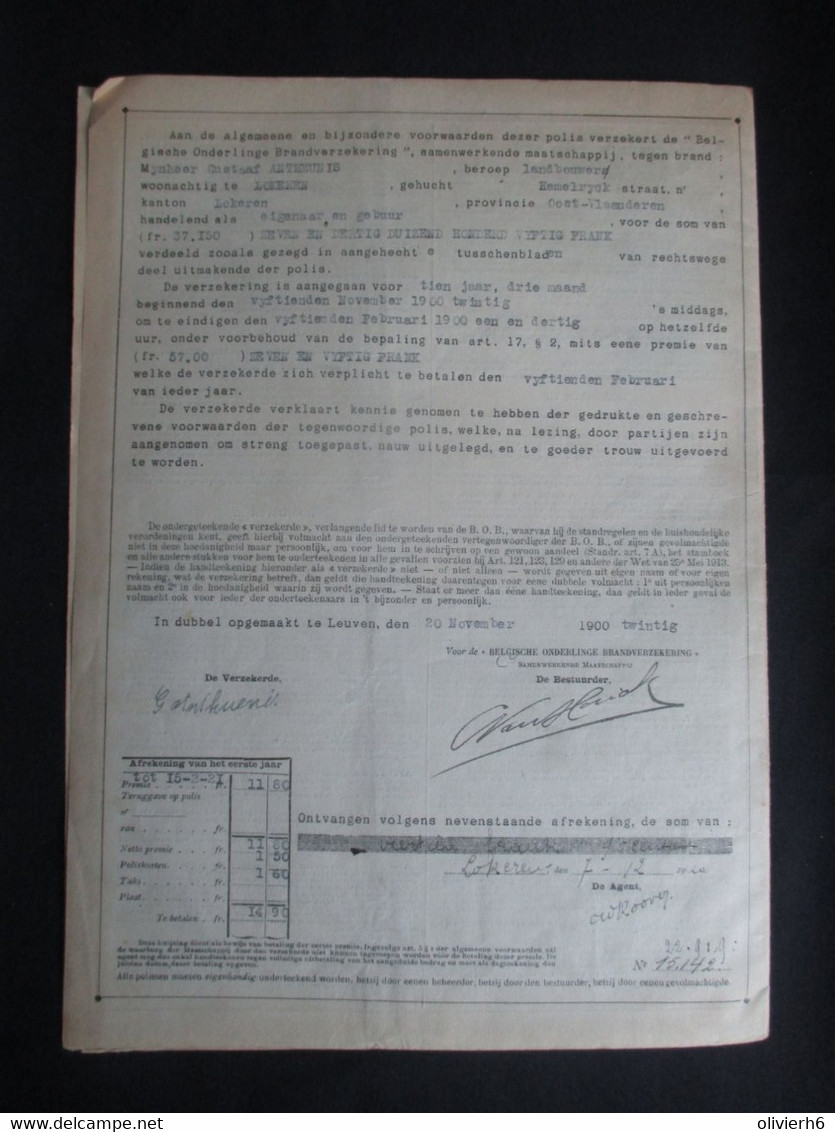 VP ASSURANCE 15/11/1920 (V2030) BOB Mutuelle Belge Contre L'Iincendie (2 Vues) Belgische Onderlinge Brandverzekering - Bank En Verzekering