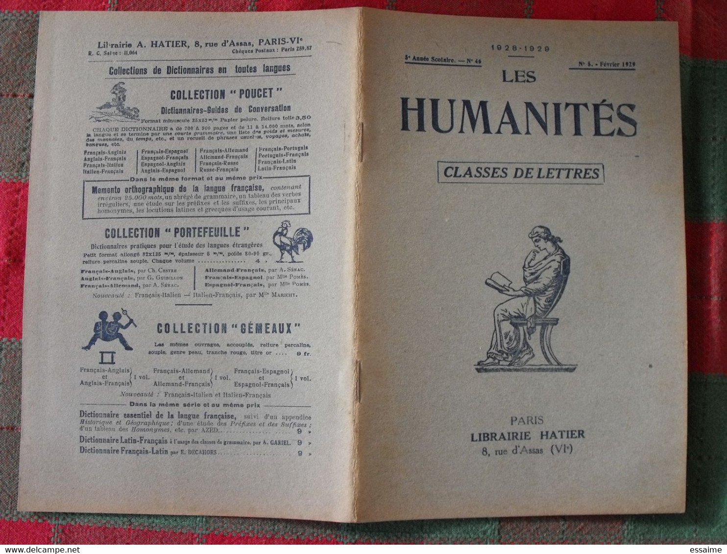 10 N° De "Les Humanités". Hatier 1929-1930. Revue D'enseignement Secondaire Et D'éducation. Classe De Lettres - 18 Ans Et Plus