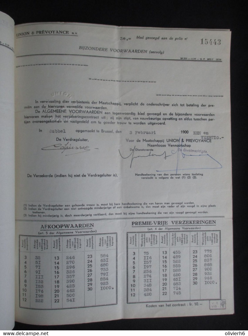 VP ASSURANCE 01/12/1940 (V2030) UNION & PRéVOYANCE (2 Vues) Verzekering Op Het Leven - Banque & Assurance