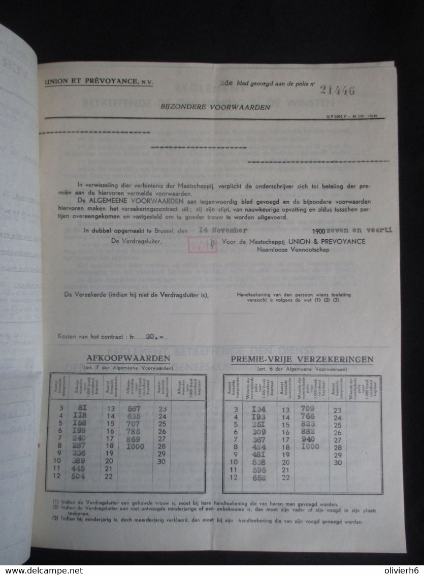 VP ASSURANCE 31/10/1947 (V2030) UNION & PRéVOYANCE (2 Vues) Verzekering Op Het Leven - Banco & Caja De Ahorros