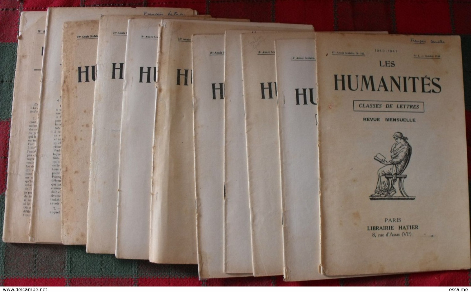 11 N° De "Les Humanités". Hatier 1939-1943. Revue D'enseignement Secondaire Et D'éducation. Classe De Lettres - 18+ Years Old