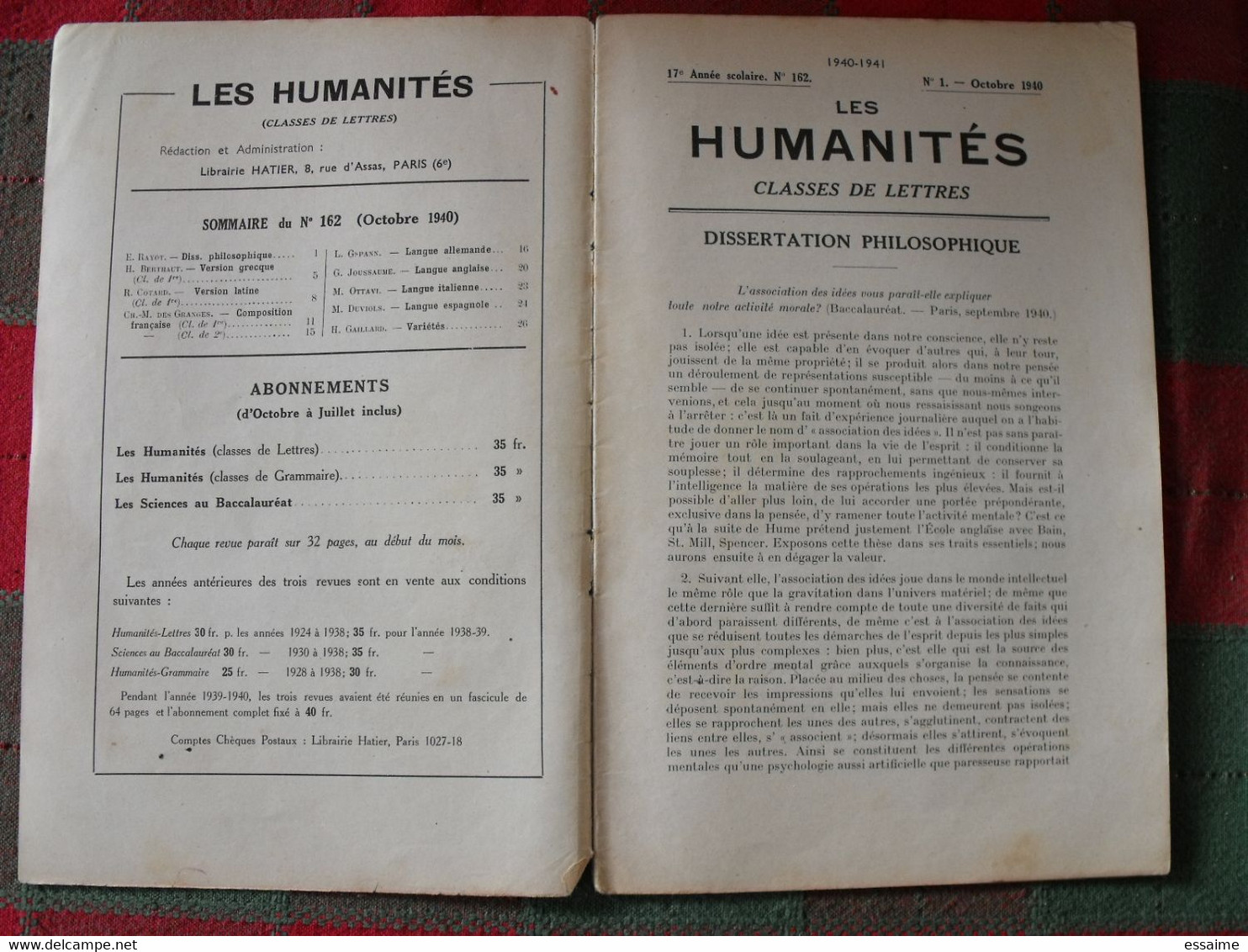 11 N° De "Les Humanités". Hatier 1939-1943. Revue D'enseignement Secondaire Et D'éducation. Classe De Lettres - 18 Ans Et Plus