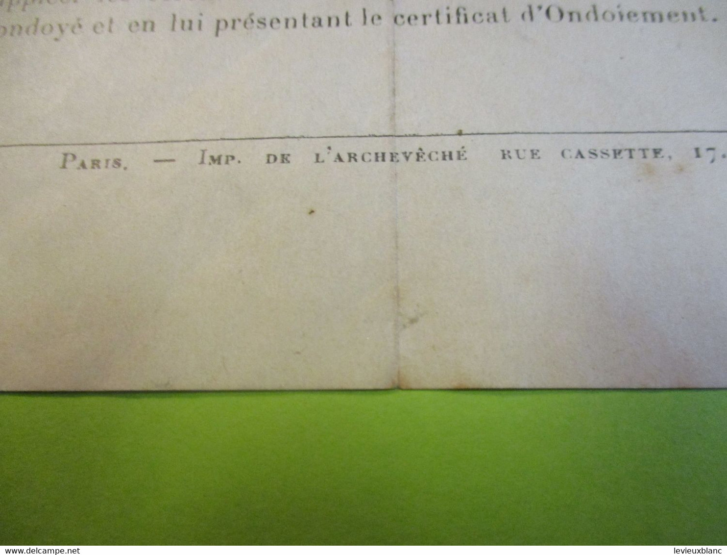 Certificat D'ondoiement/Diocése De Paris / Hopital De La Pitié/ René BOSSUET/ 1921              CAN852 - Religion & Esotérisme
