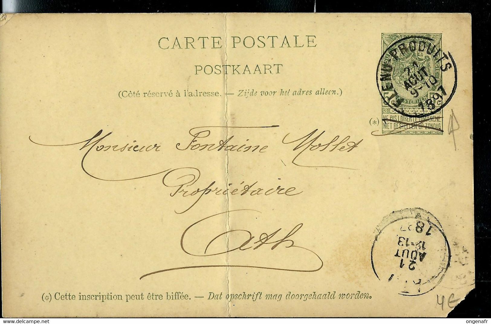 Entier Obl. FLENU - PRODUITS 24/08/1897 - Rural Post