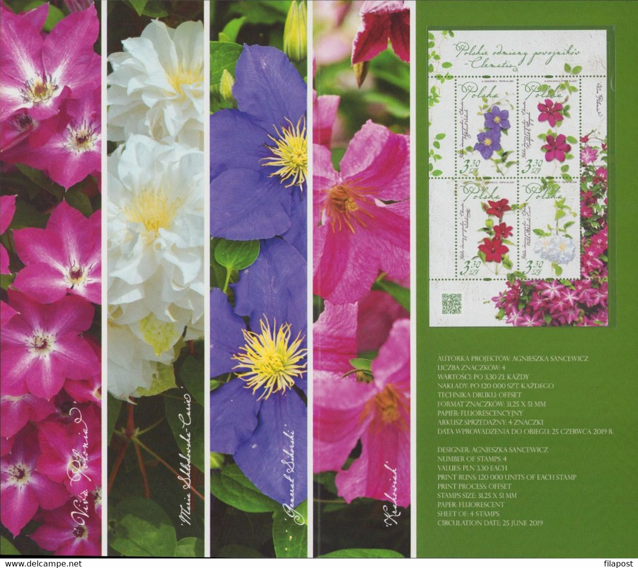 POLAND 2019 Souvenir Carnet Booklet Polish Clematis Varieties, Polish Plants, Flowers, Nature With MNH** Block F - Cuadernillos