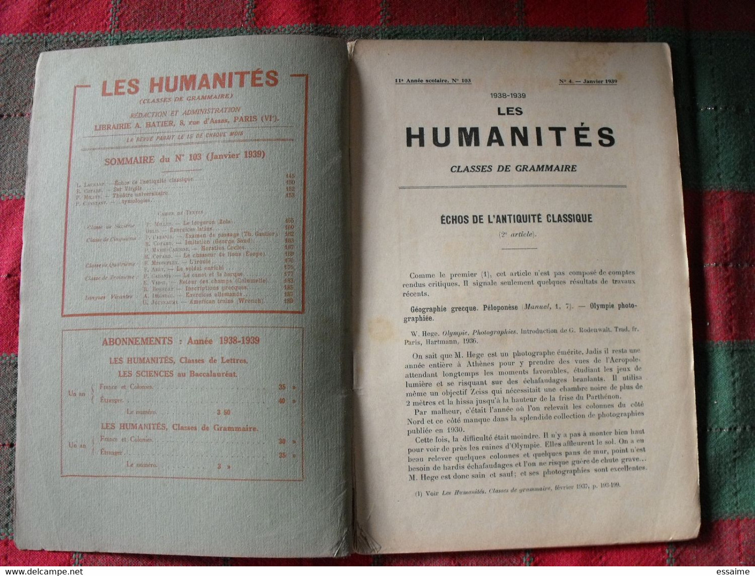 10 N° De "Les Humanités". Hatier 1939-1940. Revue D'enseignement Secondaire Et D'éducation. Classe De Grammaire - 18 Ans Et Plus