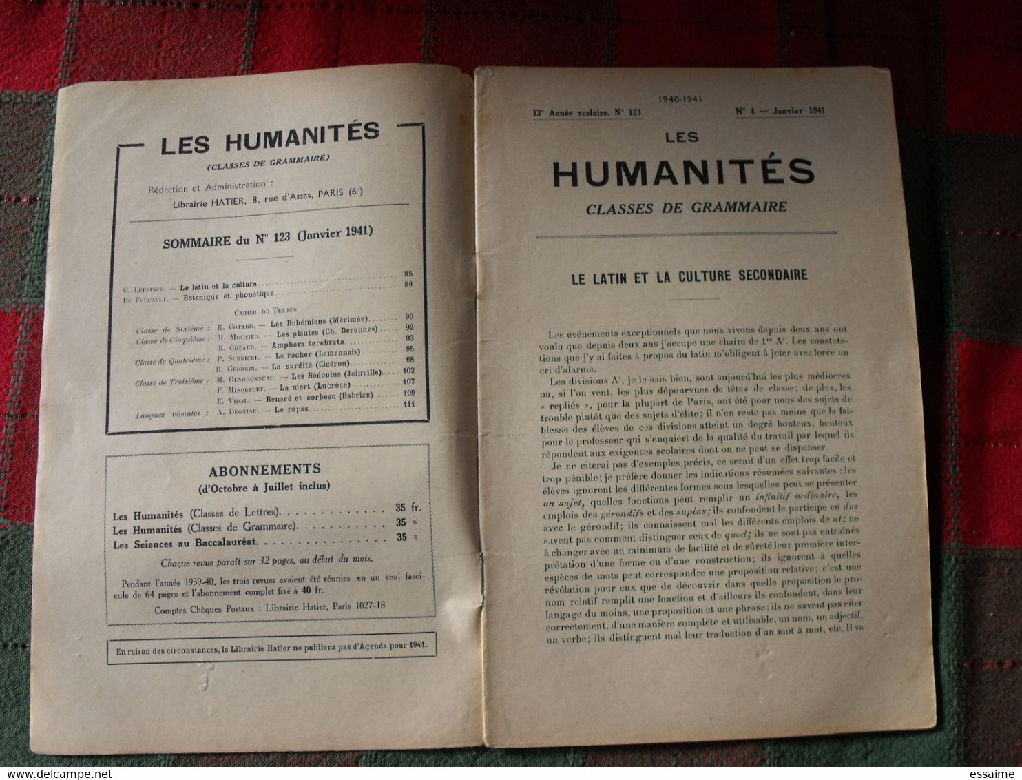 10 N° De "Les Humanités". Hatier 1941-1942. Revue D'enseignement Secondaire Et D'éducation. Classe De Grammaire - 18 Ans Et Plus