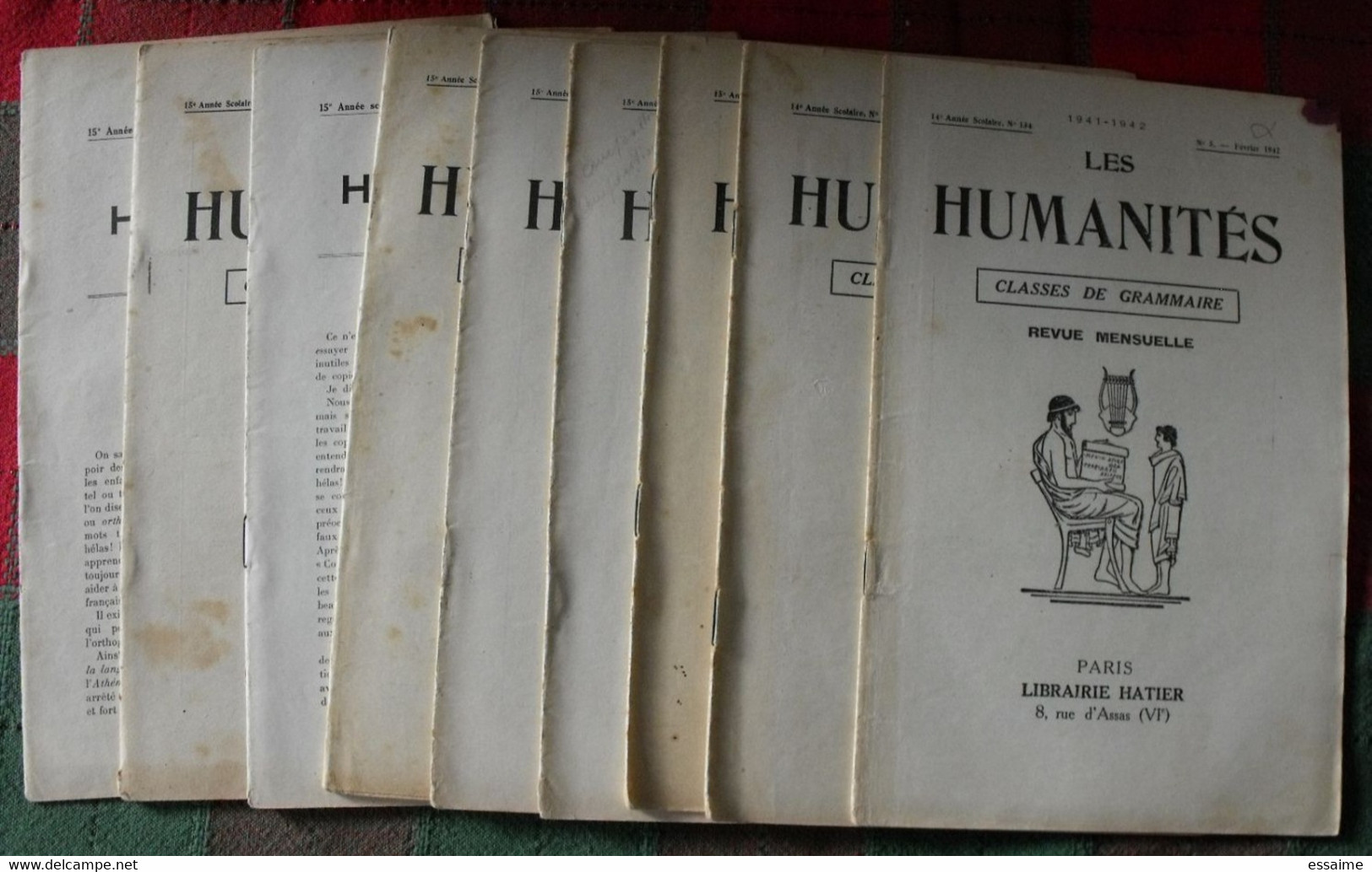8 N° De "Les Humanités". Hatier 1942-1943. Revue D'enseignement Secondaire Et D'éducation. Classe De Grammaire - 18+ Years Old