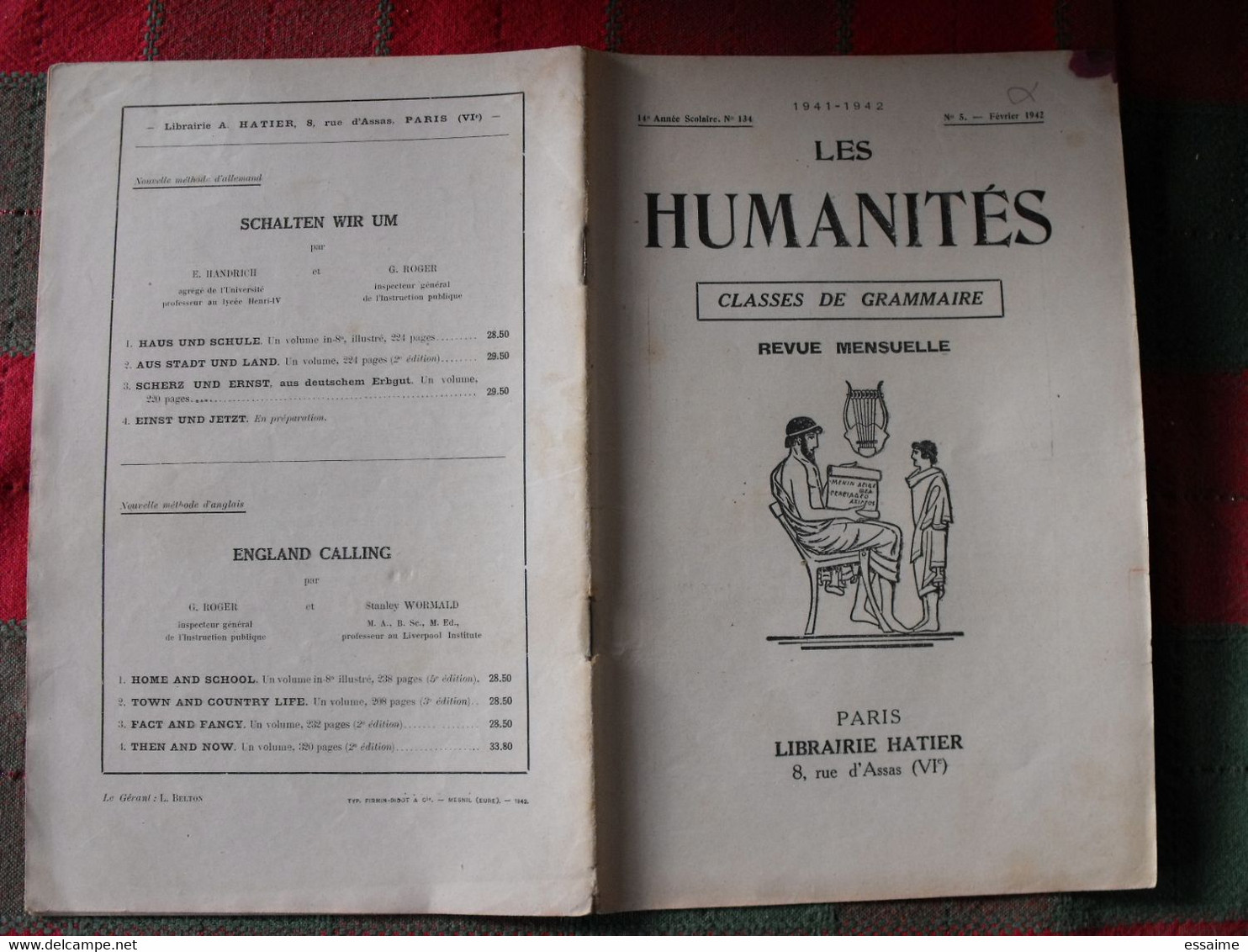 8 N° De "Les Humanités". Hatier 1942-1943. Revue D'enseignement Secondaire Et D'éducation. Classe De Grammaire - 18+ Years Old