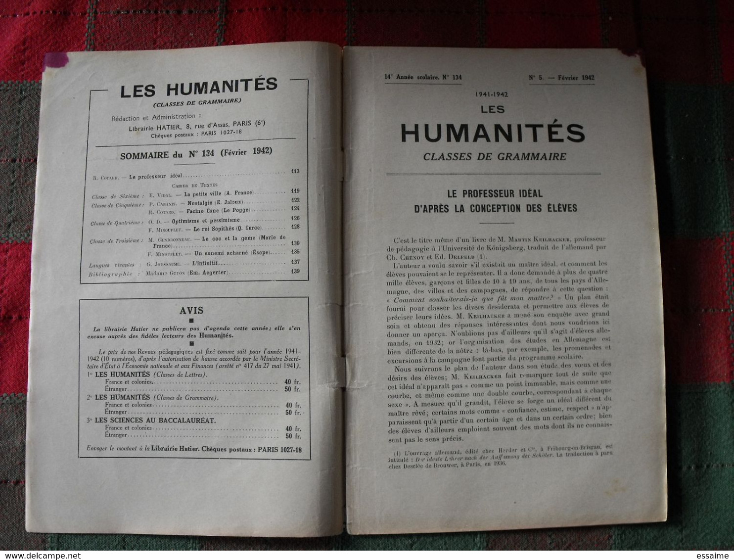 8 N° De "Les Humanités". Hatier 1942-1943. Revue D'enseignement Secondaire Et D'éducation. Classe De Grammaire - 18+ Years Old