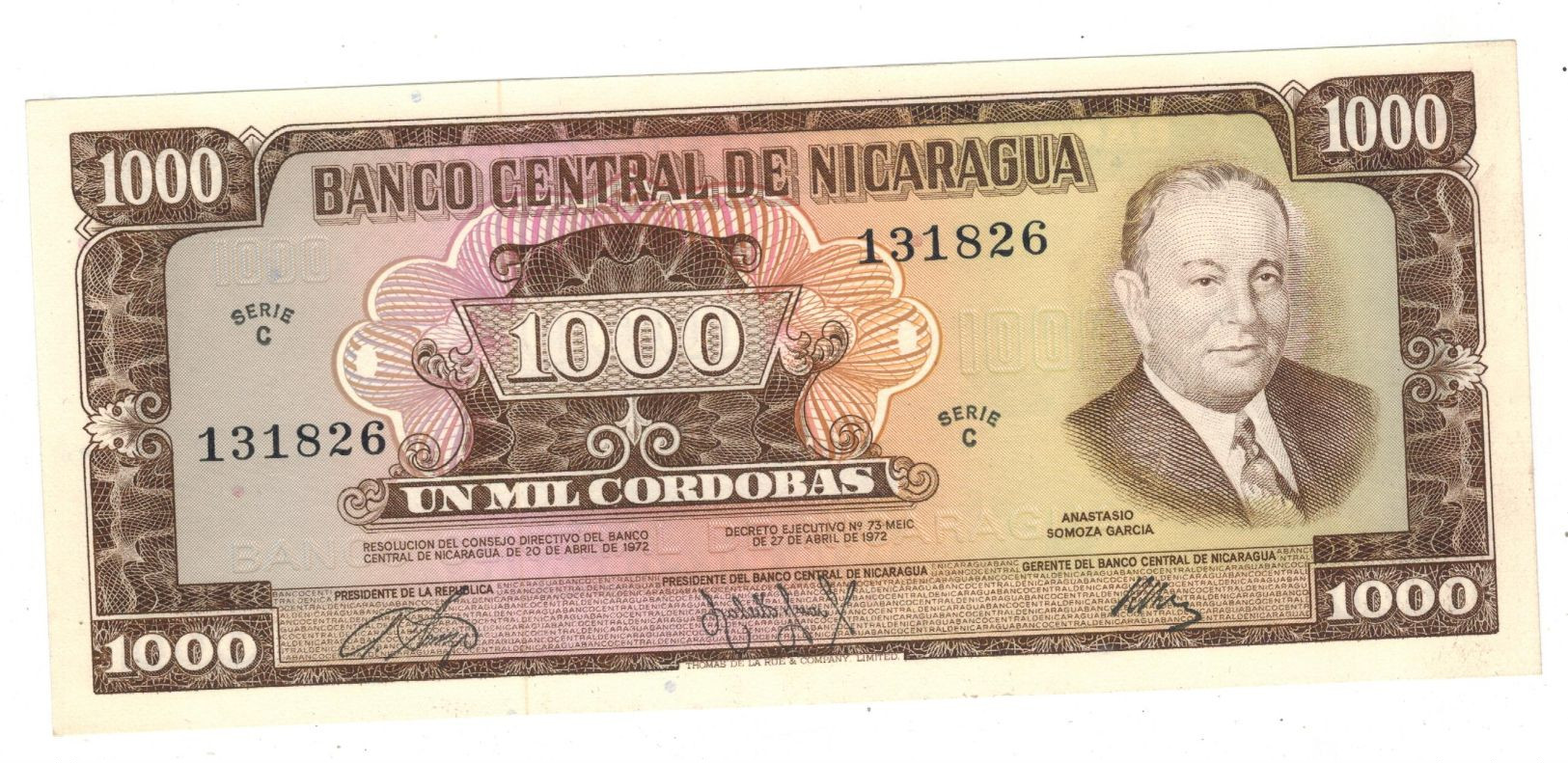 Nicaragua 1000 Cordobas, 1972. Series C. P-128a. UNC. - Nicaragua