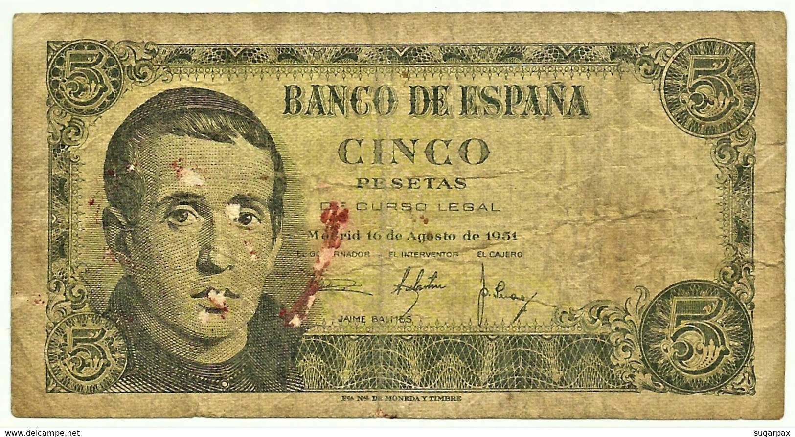 ESPAÑA - 5 Pesetas - 10.08.1951 - Pick 140 - Serie 1B - Jaime Balmes - 5 Pesetas