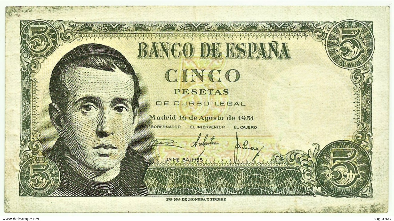 ESPAÑA - 5 Pesetas - 10.08.1951 - Pick 140 - Serie 1E - Jaime Balmes - 5 Peseten