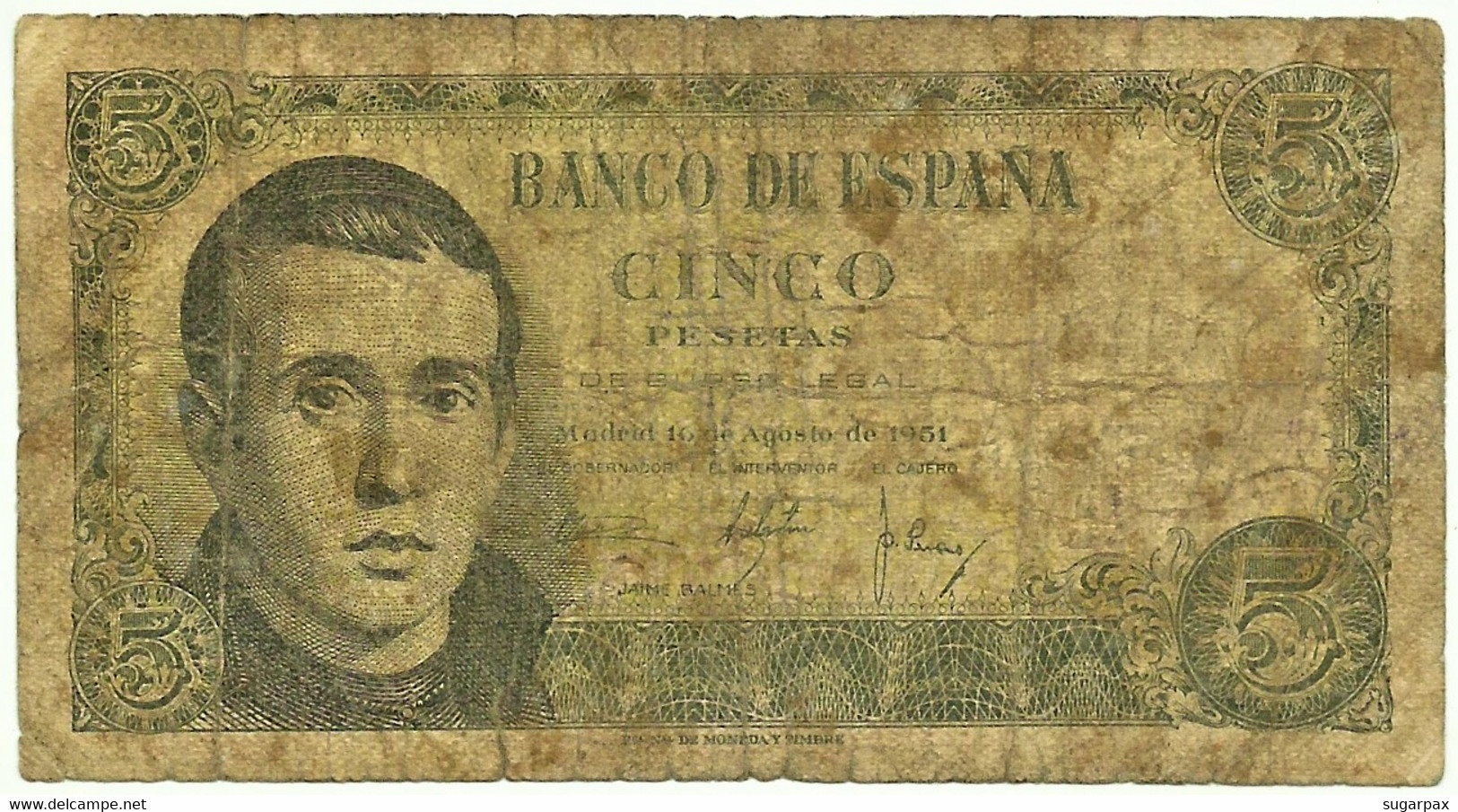 ESPAÑA - 5 Pesetas - 10.08.1951 - Pick 140 - Serie 1G - Jaime Balmes - 5 Peseten