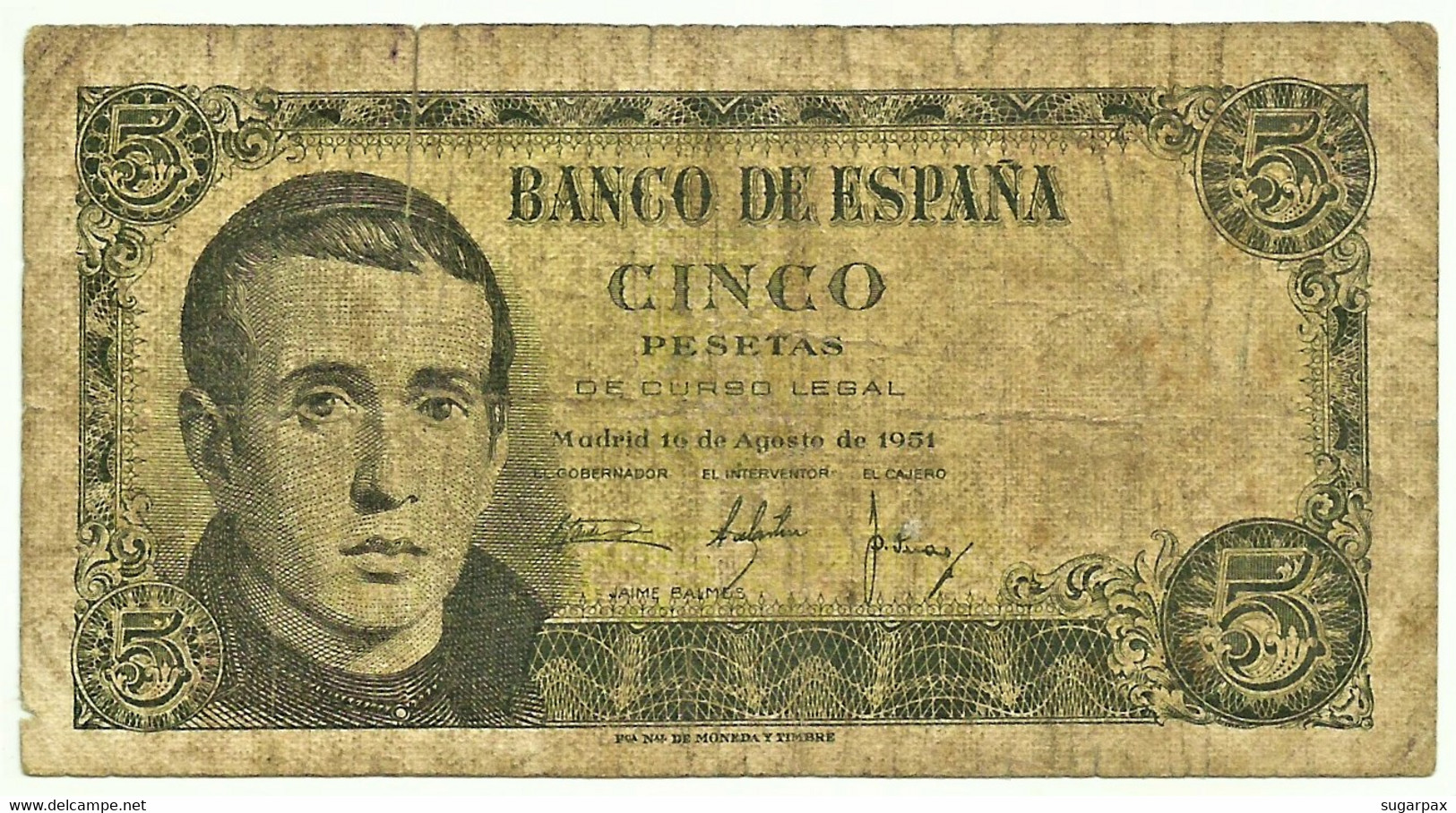 ESPAÑA - 5 Pesetas - 10.08.1951 - Pick 140 - Serie 1K - Jaime Balmes - 5 Peseten