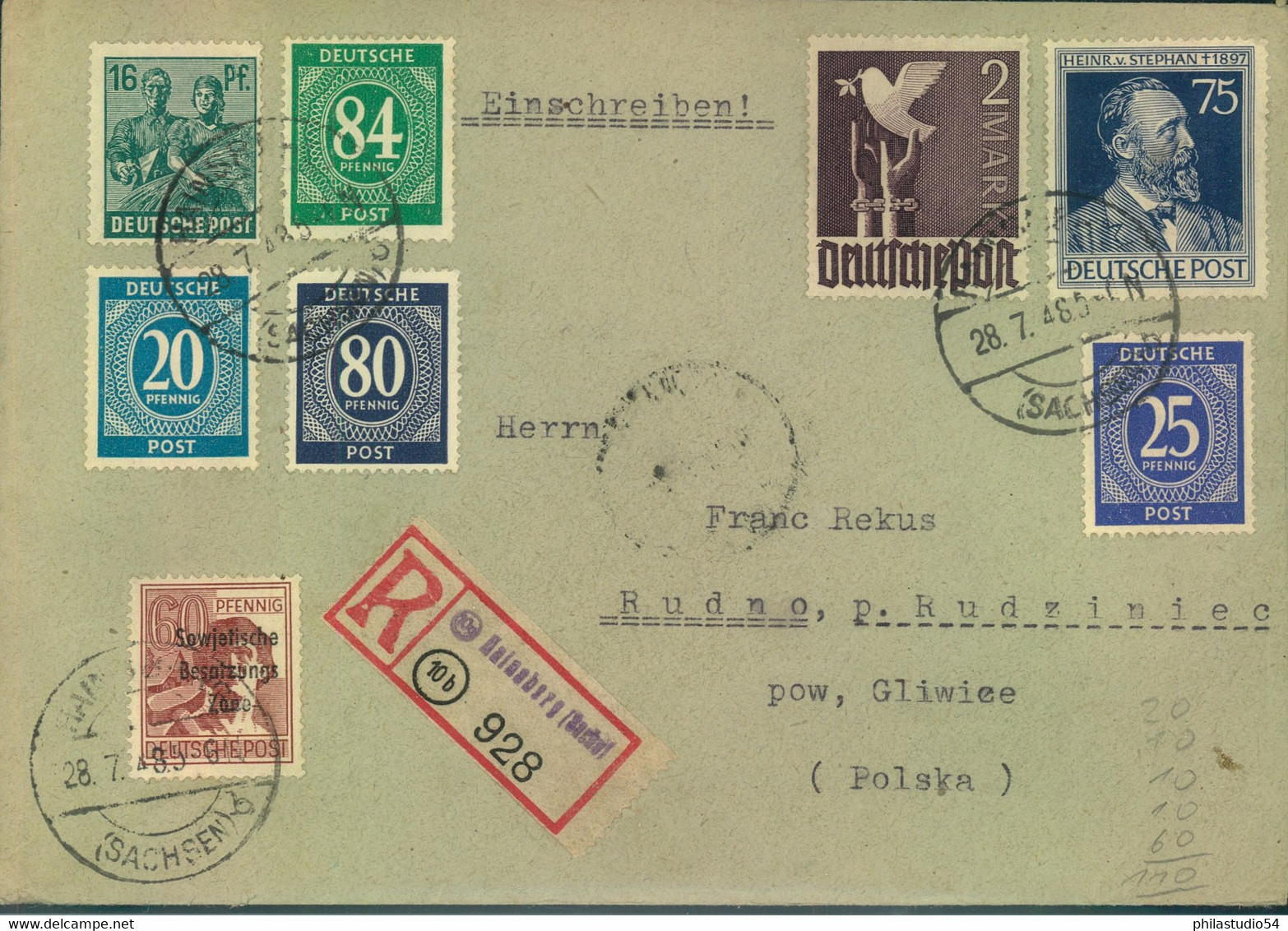 1948, Zehnfach- Mischfrankatur Per Einschreiben 2(./.48 -10 (AB Hainsberg 8sACHSEN9 - Other & Unclassified