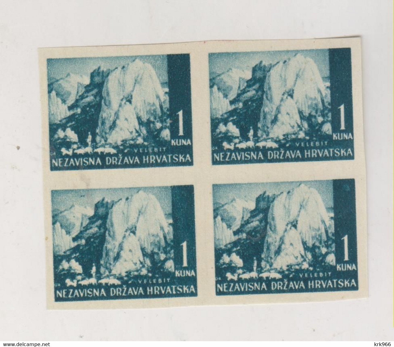 CROATIA WW II, Landscape 1 Kn Proof  War Paper Bloc Of 4 No Gum - Croazia