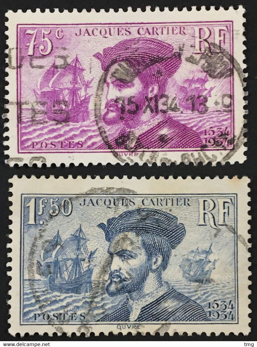 YT 296-297 (°) 1934 Oblitérés 4 Centenaire Jacques Cartier Au Canada (côte 7 Euros) – 4bleu - Gebraucht