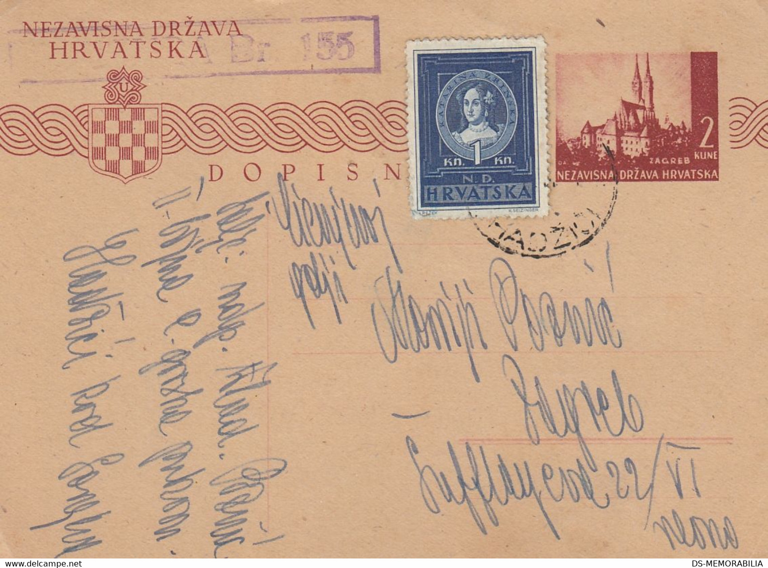 1944 Croatia NDH Stationery Sent From Hadzici To Zagreb , Censored , Censure 155 - Croazia