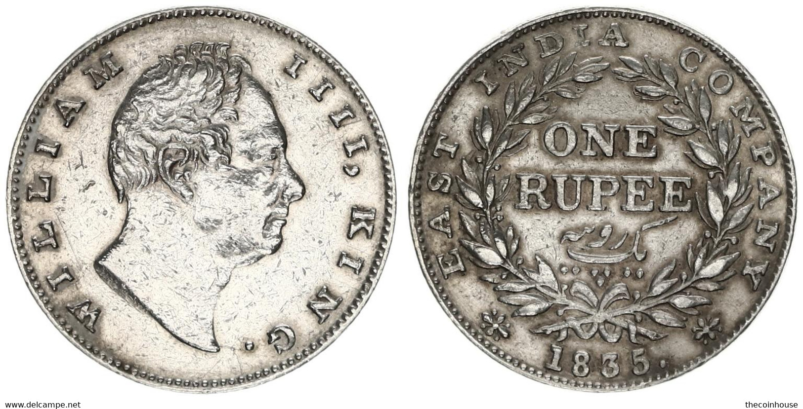 India-British, Colony, William IV, 1 Rupee Silver 1835 Head Right, KM 450, VF/XF - India