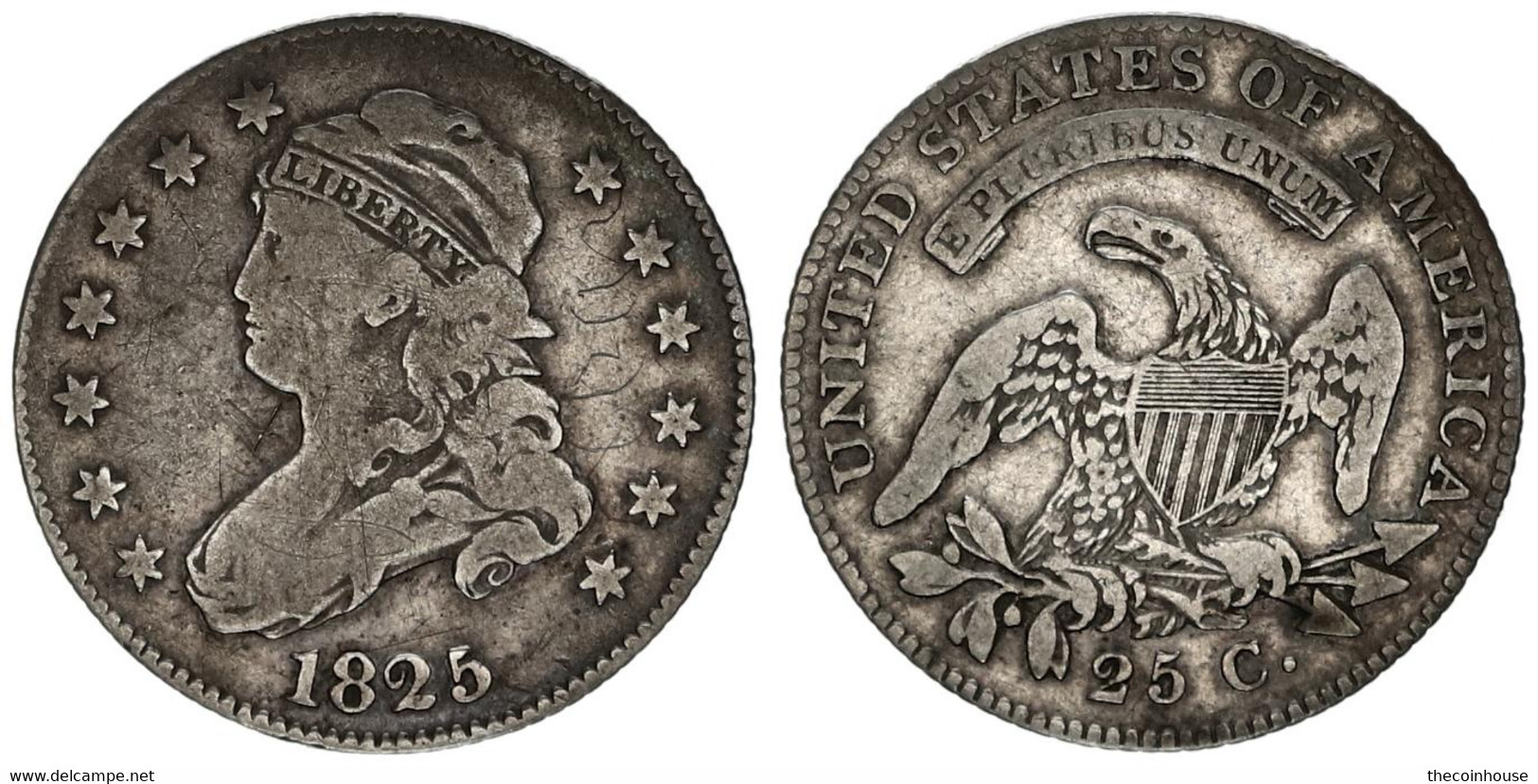 United States Of America, 25 Cents Silver 1825/4 Liberty Cap - Draped Bust Left, KM 44, SCARCE, Fine - Otros & Sin Clasificación