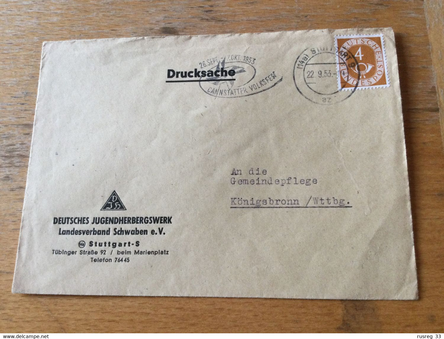 K14 BRD 1953 Drucksache Mit Mwst. Von Stuttgart Cannstatter Volksfest - Brieven En Documenten