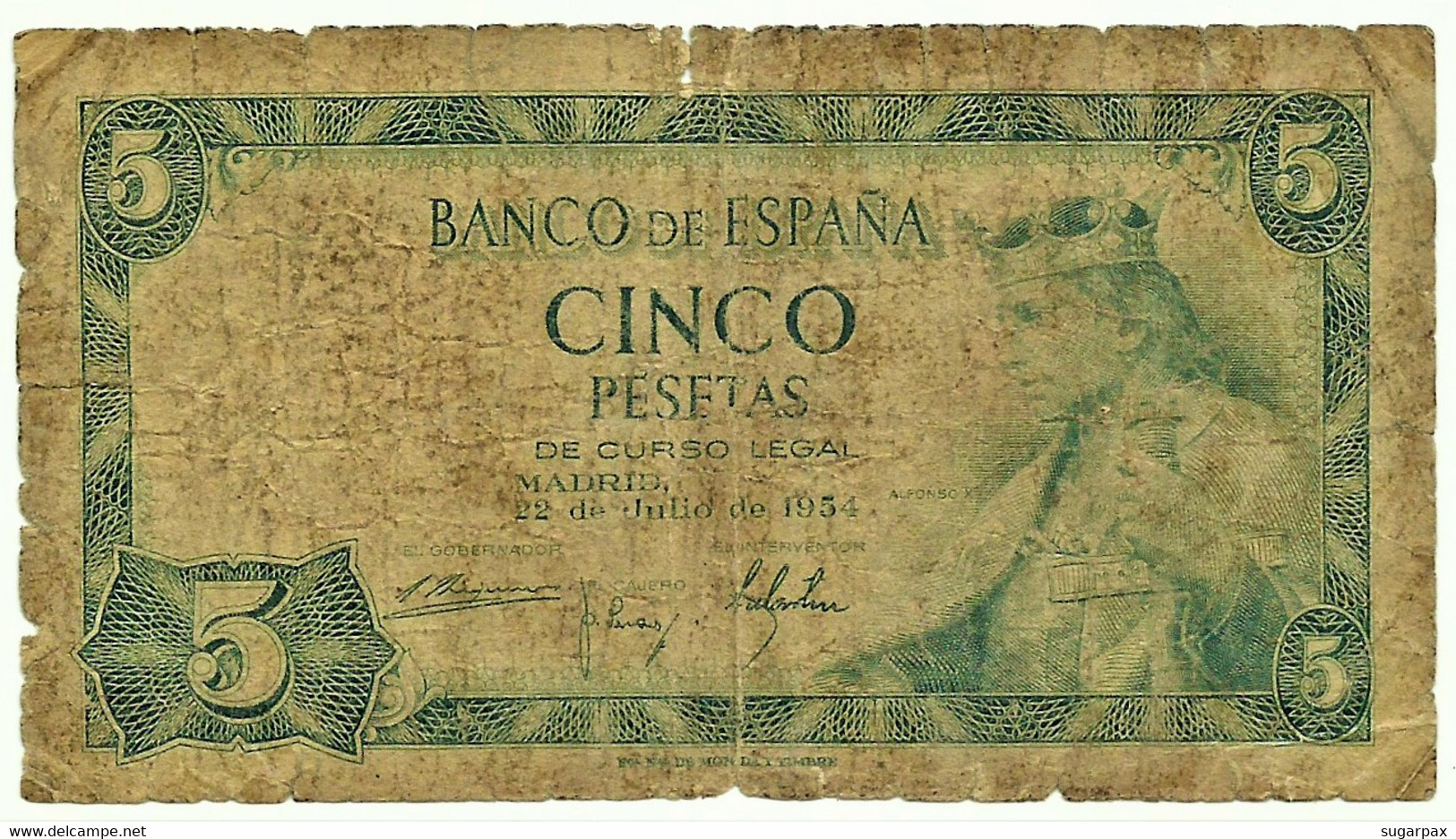 ESPAÑA - 5 Pesetas - 22.07.1954 - Pick 146 - Serie C - King Alfonso X - 5 Pesetas