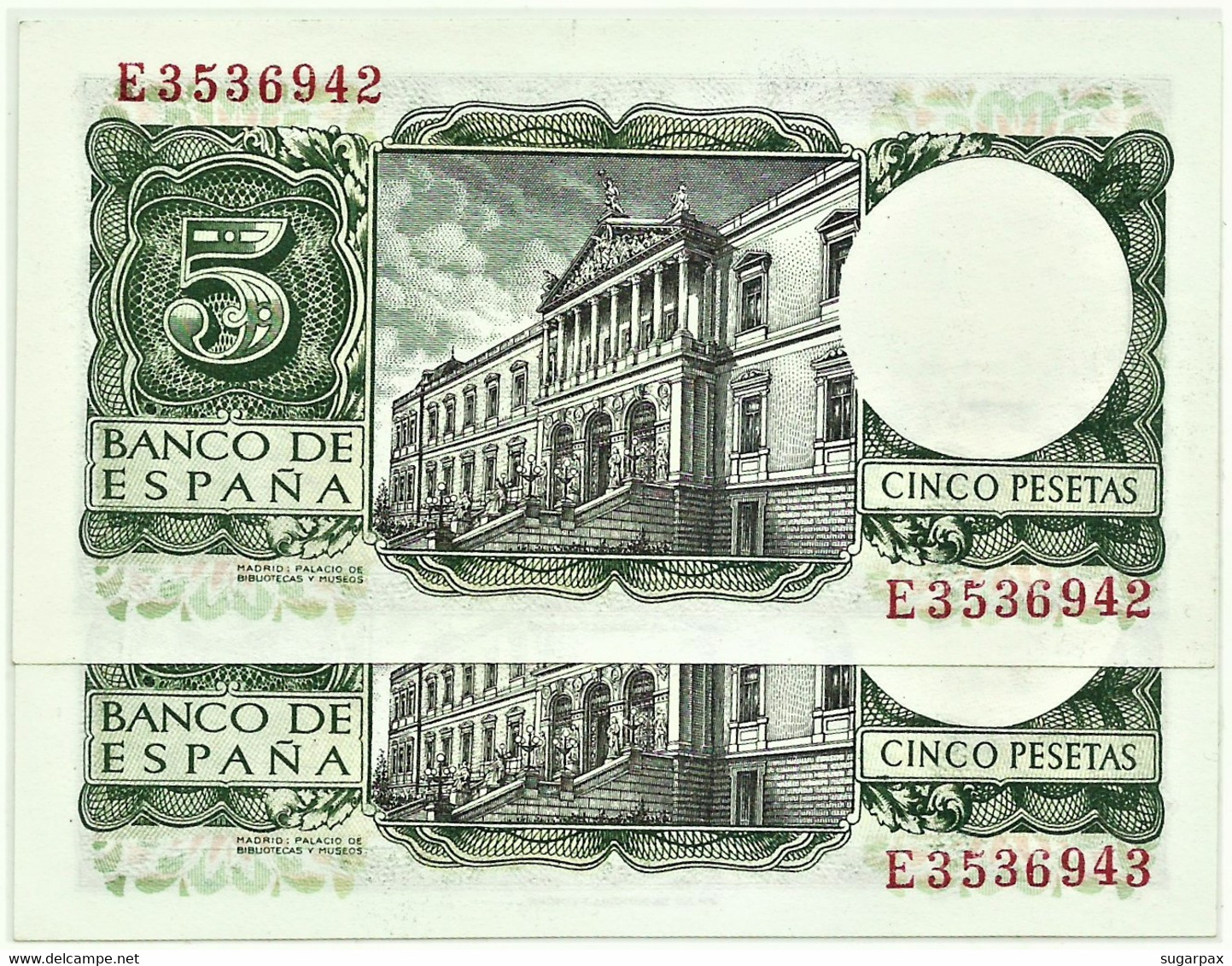 ESPAÑA - 2 X 5 Pesetas - 22.07.1954 - Pick 146 - Unc. - Serie E - Consecutive Numbers - King Alfonso X - 5 Peseten