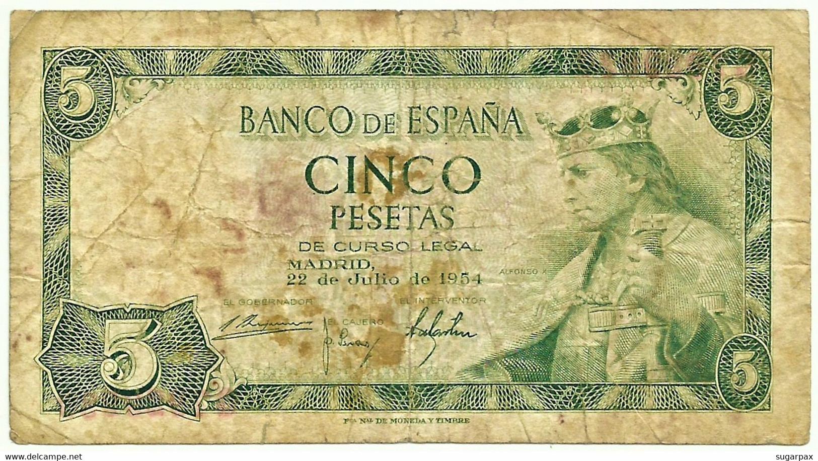 ESPAÑA - 5 Pesetas - 22.07.1954 - Pick 146 - Serie G - King Alfonso X - 5 Peseten