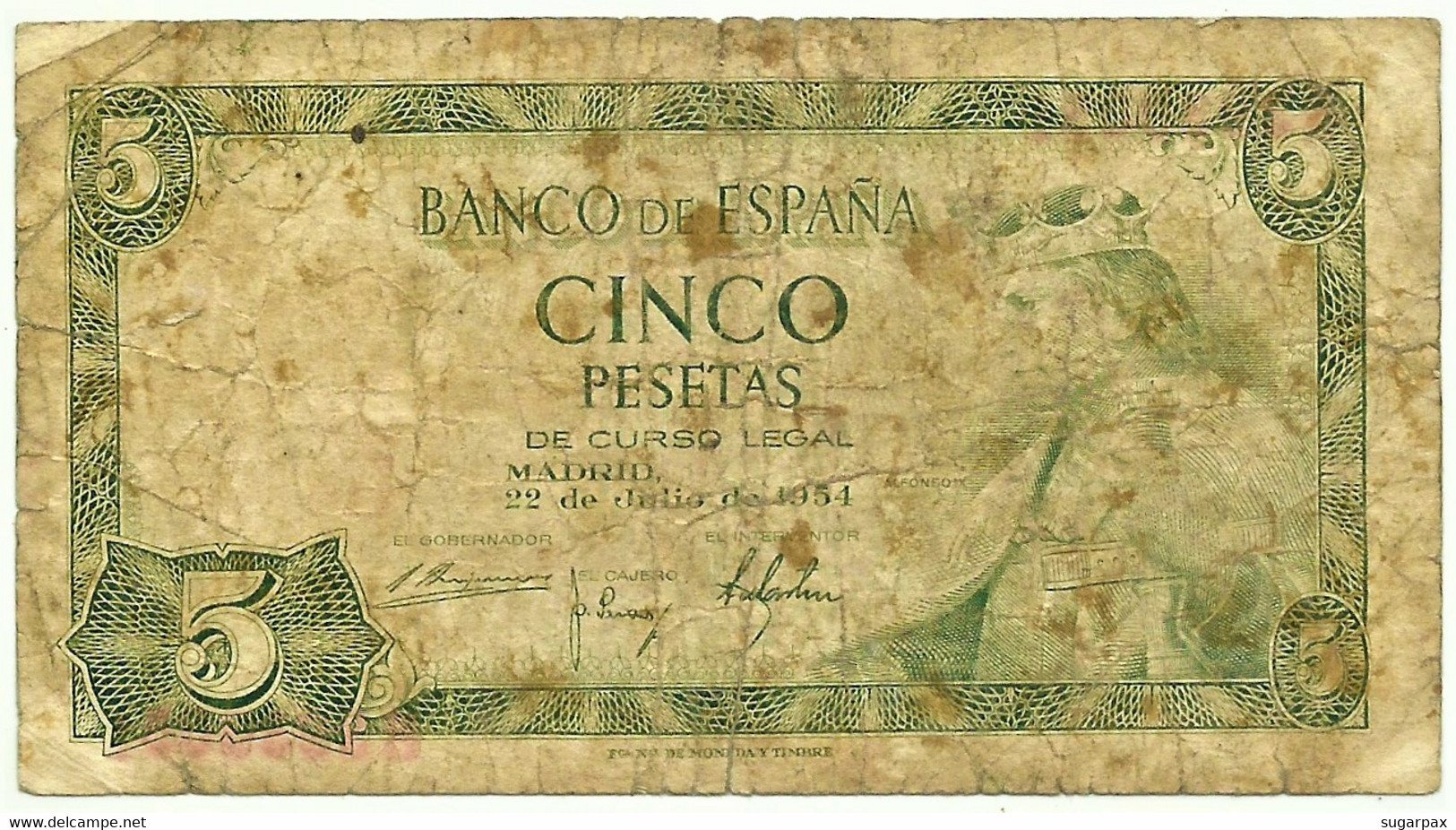 ESPAÑA - 5 Pesetas - 22.07.1954 - Pick 146 - Serie H - King Alfonso X - 5 Pesetas